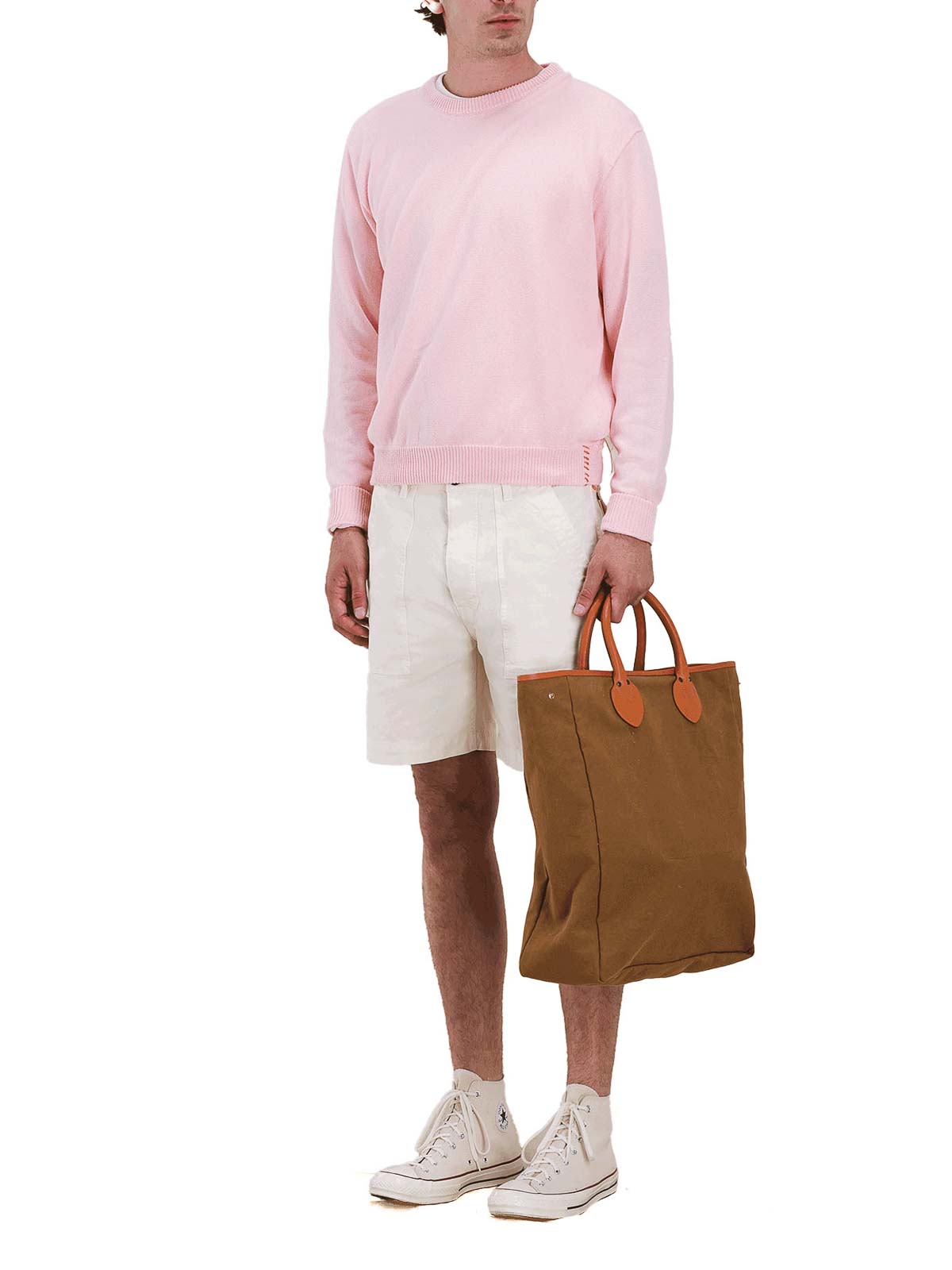 Fortela Crew Neck Sweater In Soft Pink Cotton In Pink