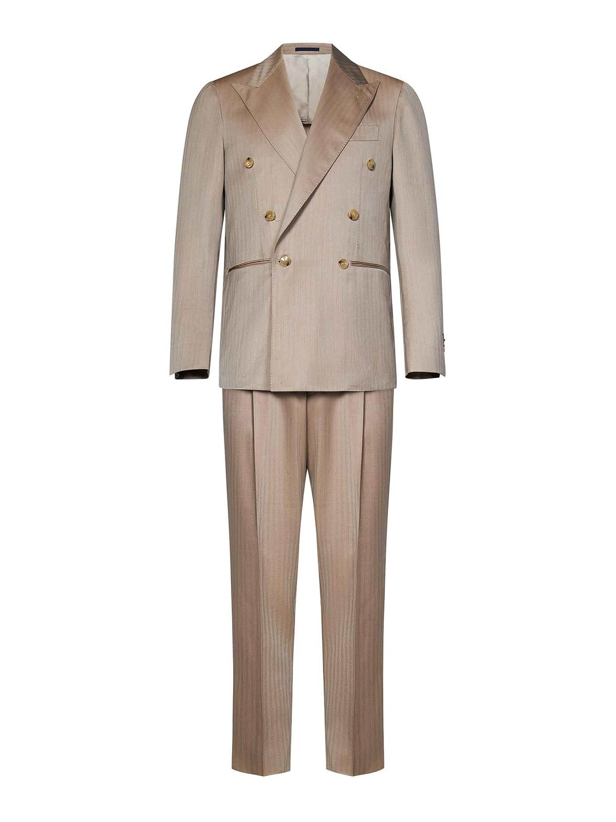 Franzese Collection Double-breasted Suit  Herringbone Pattern In Sand