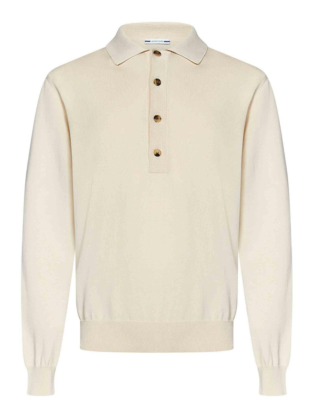 Jacob Cohen Long-sleeved Polo Shirt In Soft Beige Cotton Jersey In Gold