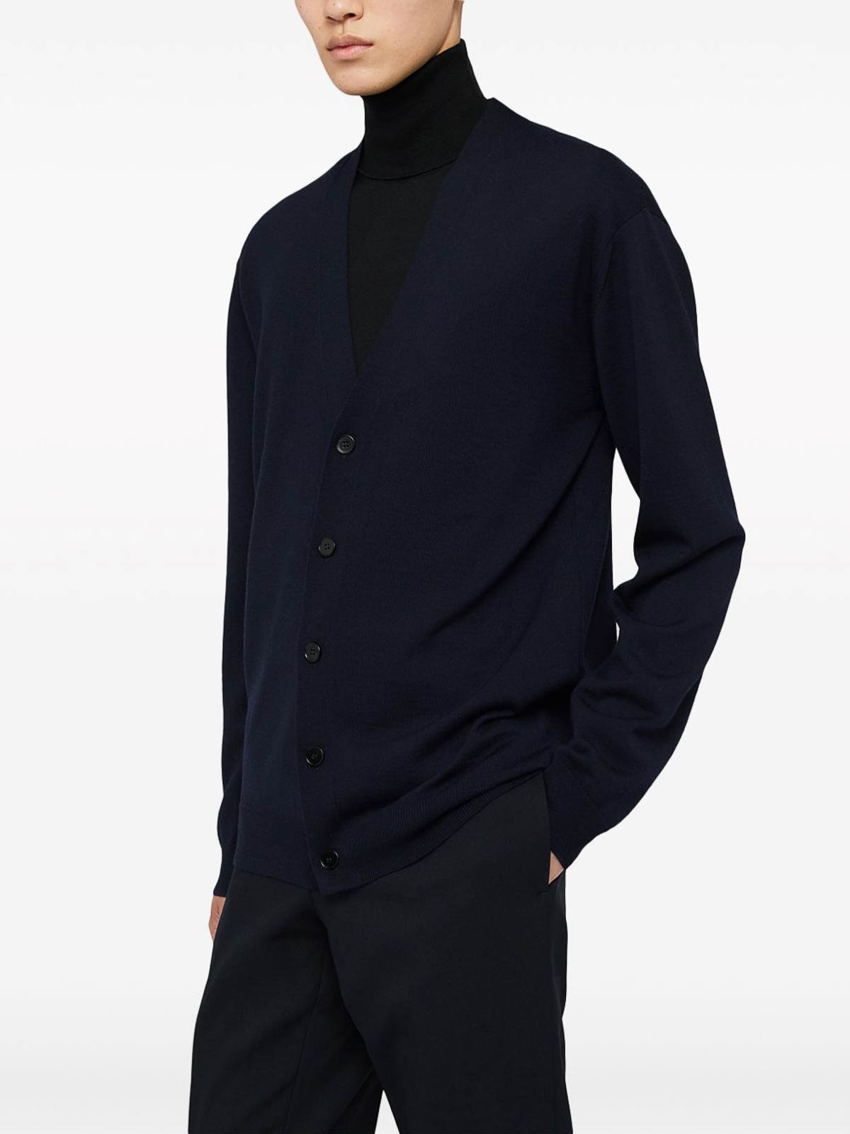 Jil Sander V Neck Cardigan Made From Wool In Blue