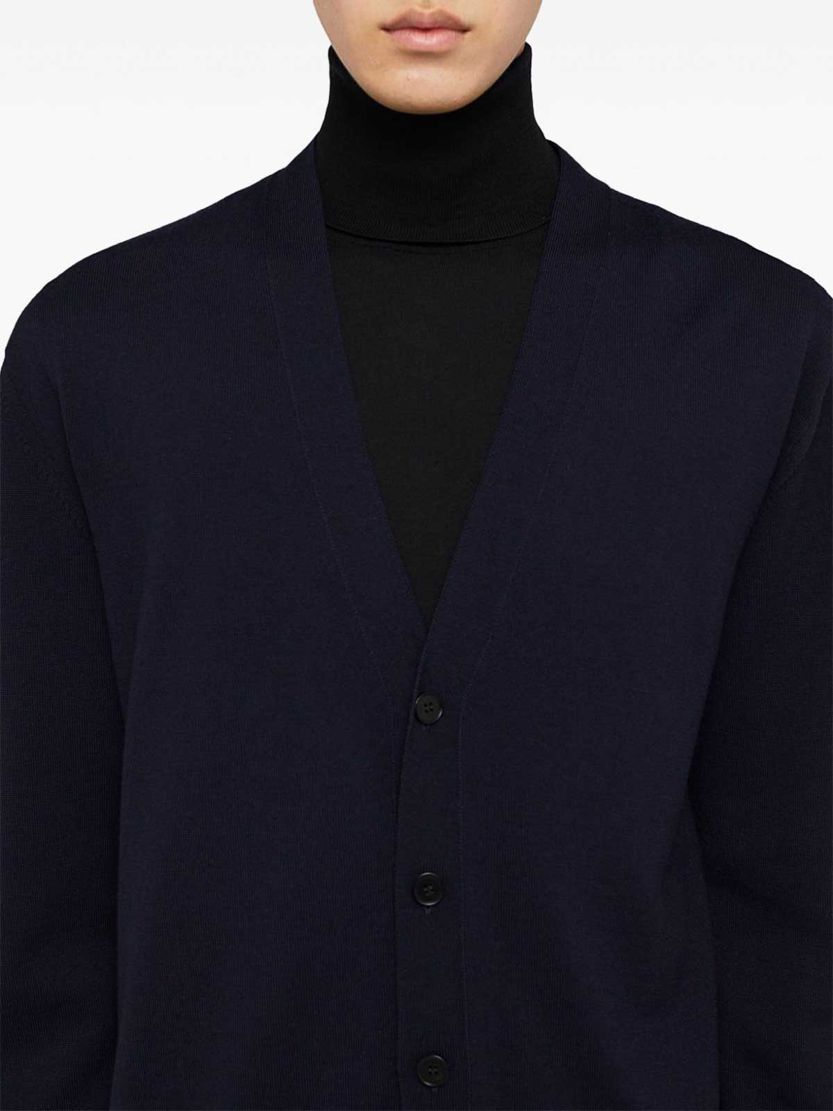 Jil Sander V Neck Cardigan Made From Wool In Blue