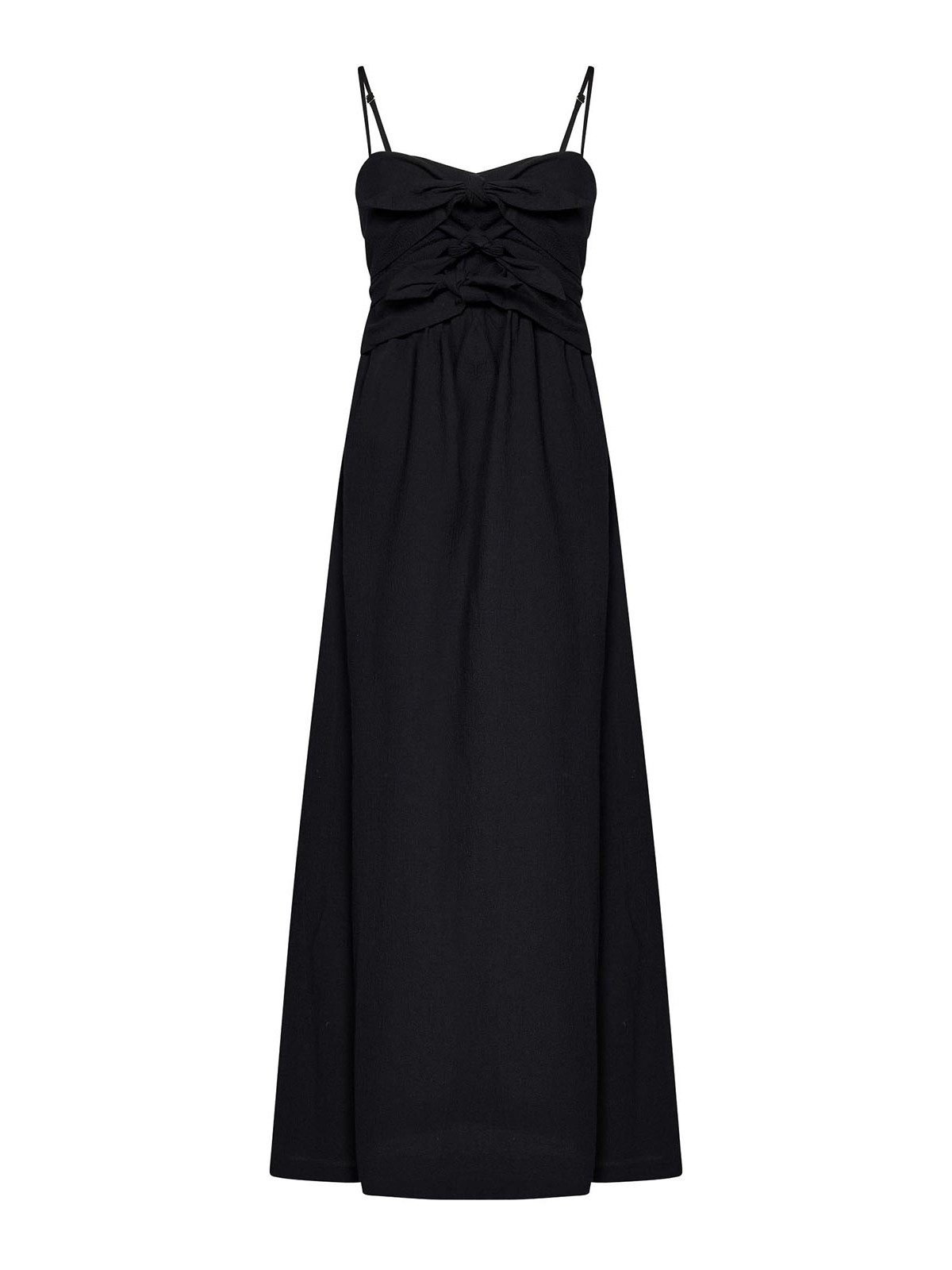 Msgm Long Black Textured Stretch Cotton Dress