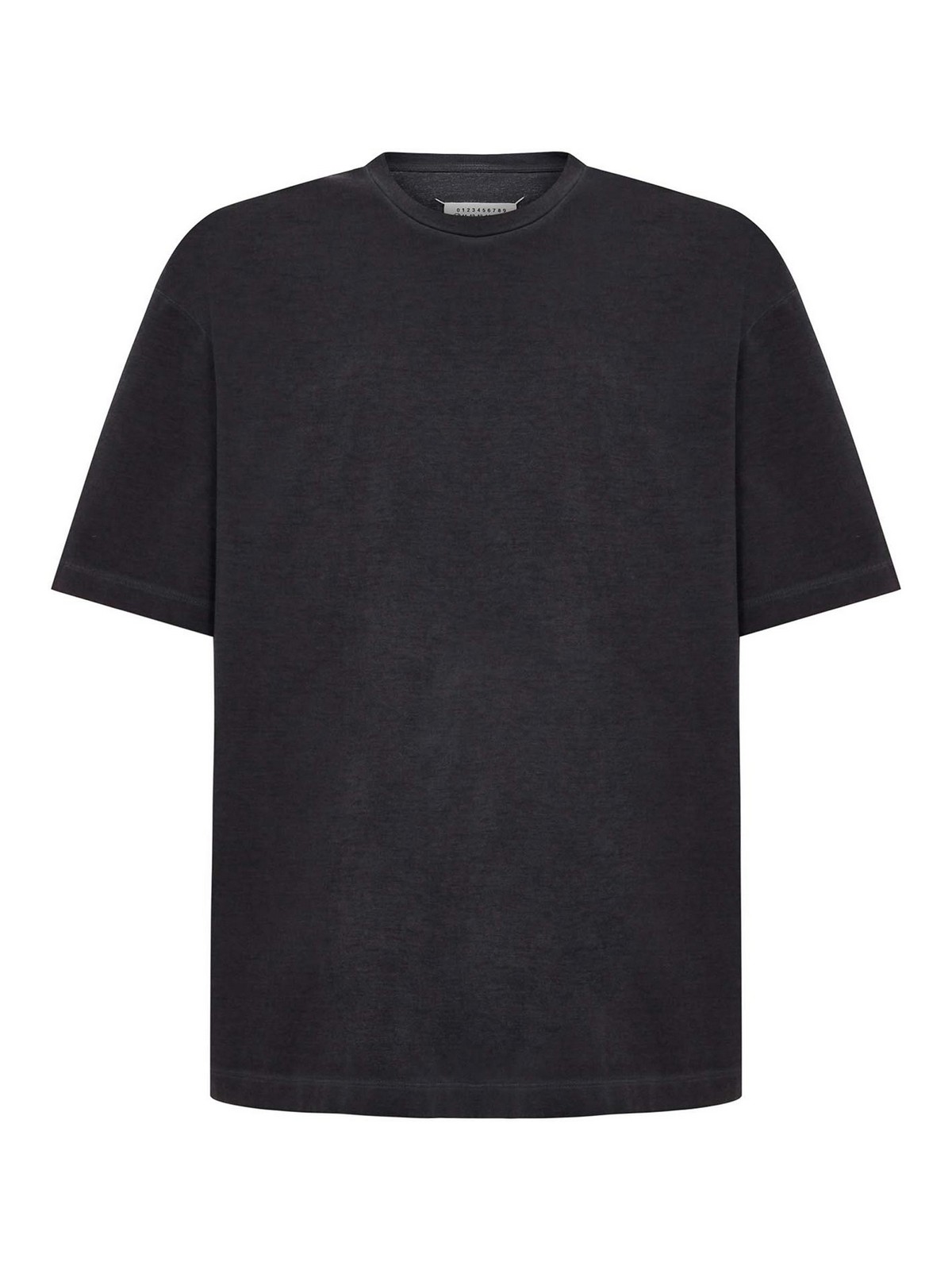 Maison Margiela Faded Charcoal Cotton T-shirt With Distinct Stitches In Black