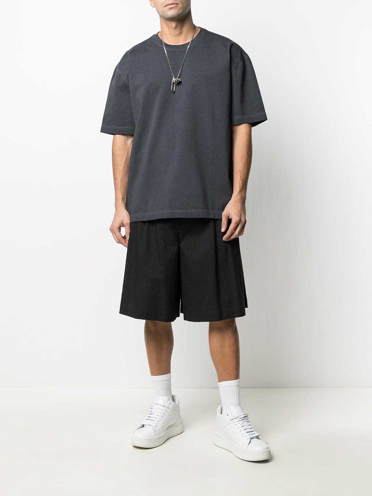 Maison Margiela Faded Charcoal Cotton T-shirt With Distinct Stitches In Black