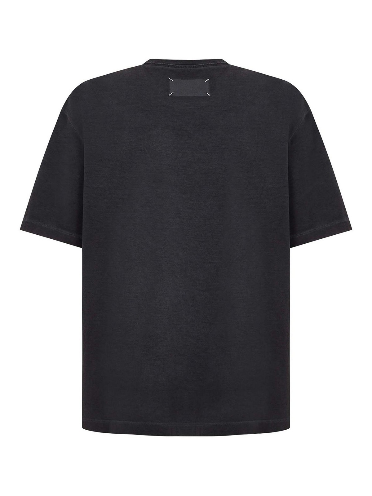 Maison Margiela Faded Charcoal Cotton T-shirt With Distinct Stitches In Black
