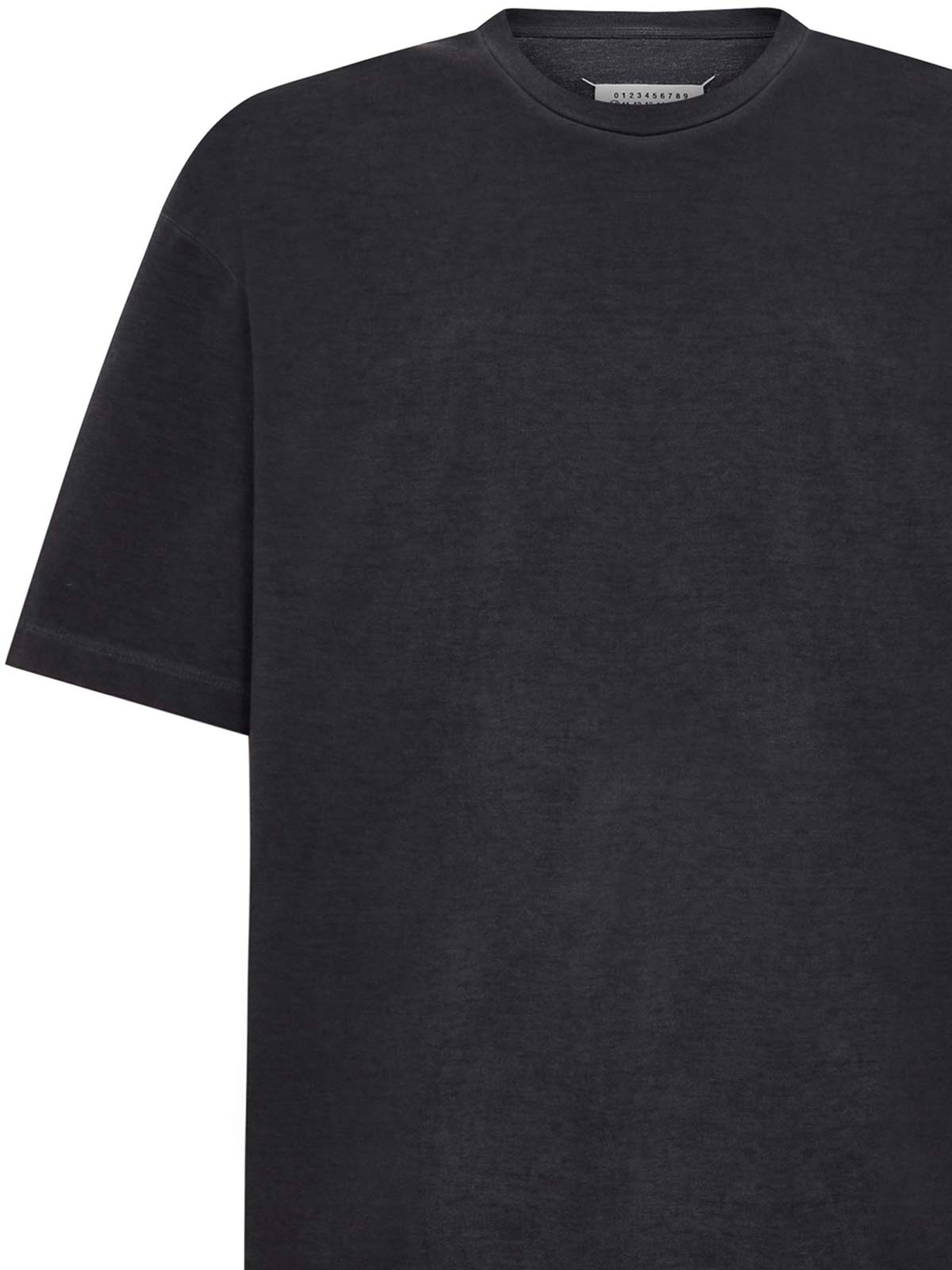 Maison Margiela Faded Charcoal Cotton T-shirt With Distinct Stitches In Black