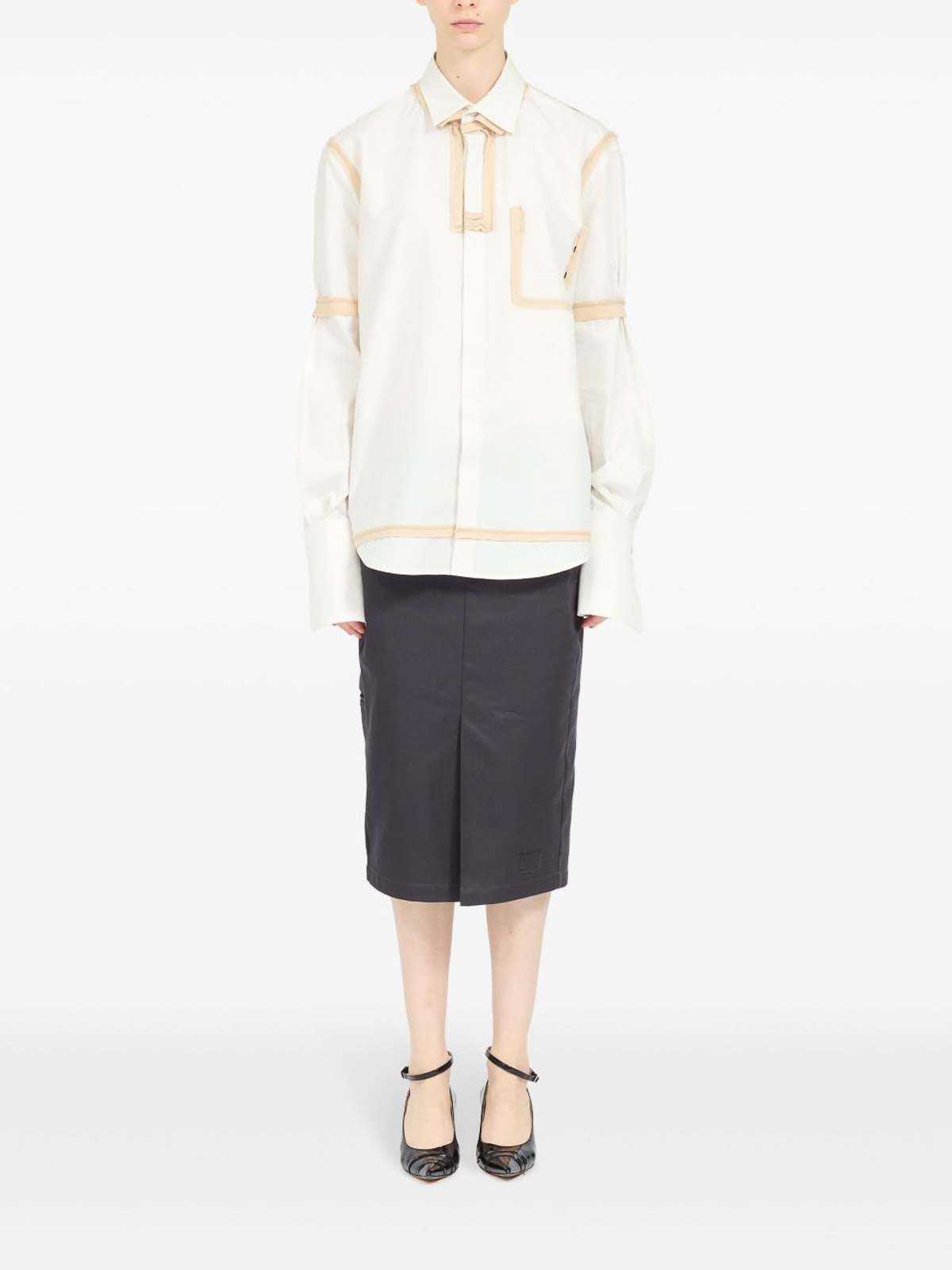 Maison Margiela Deconstructed White Shirt With Tailored Beige Detailing In White