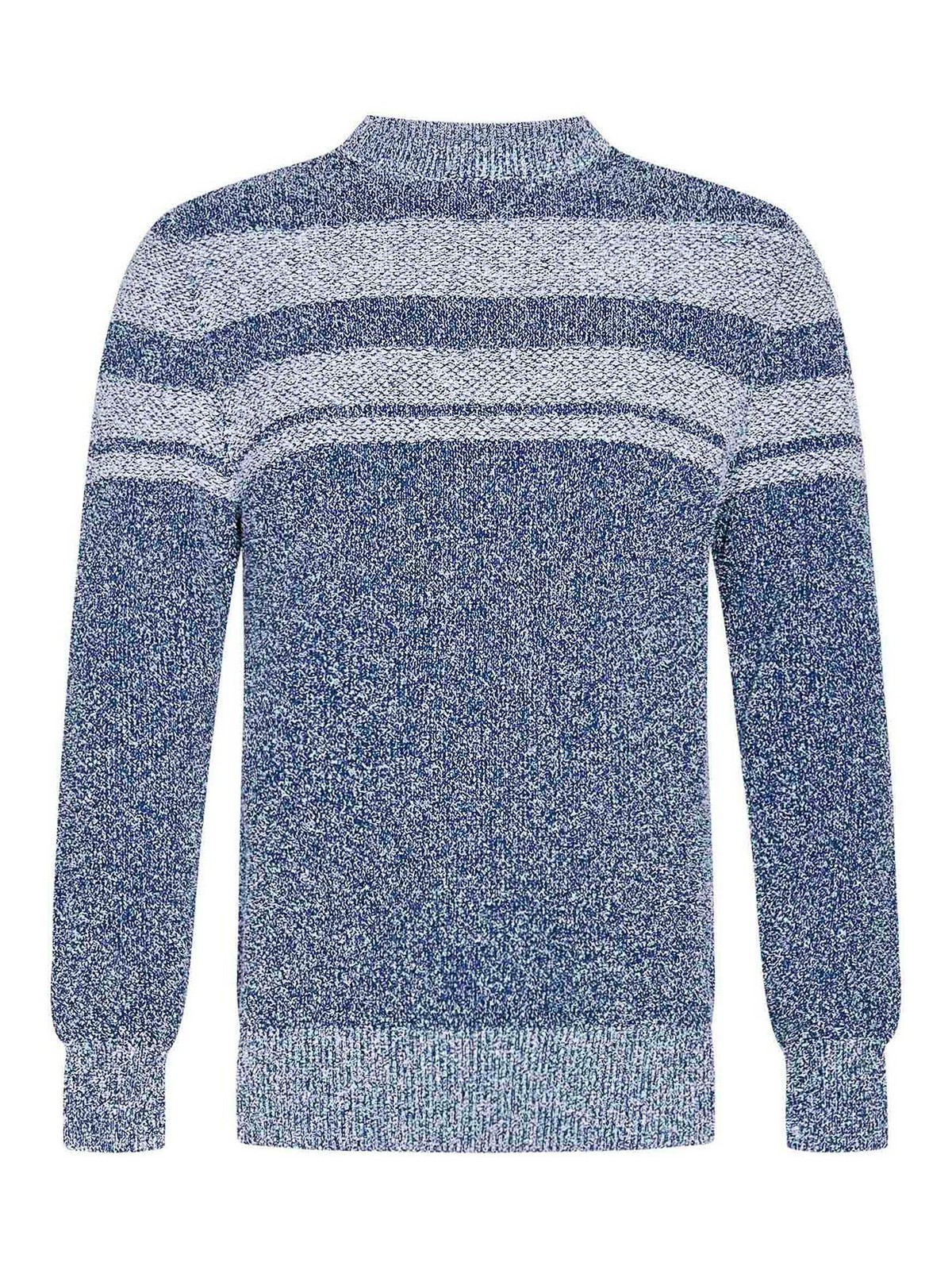 Malo Crewneck Sweater With Terry-effect Melange Knit In Blue