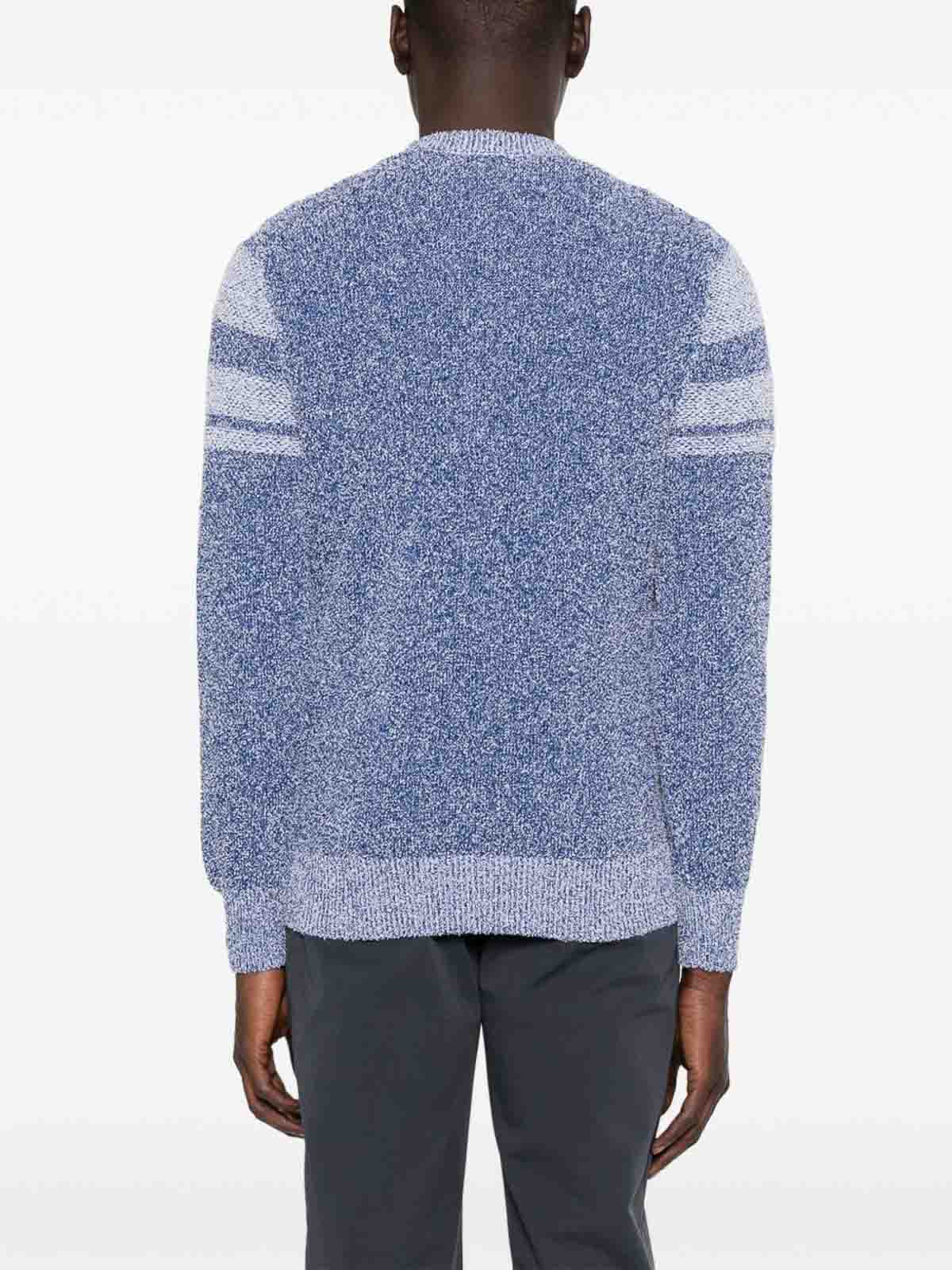 Malo Crewneck Sweater With Terry-effect Melange Knit In Blue