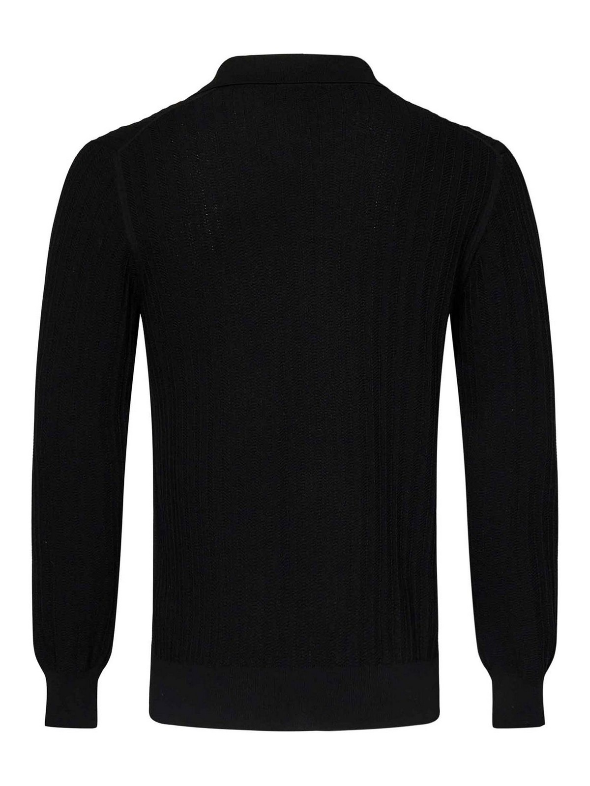 Malo Textured Herringbone Stitch Black Polo Shirt In Black