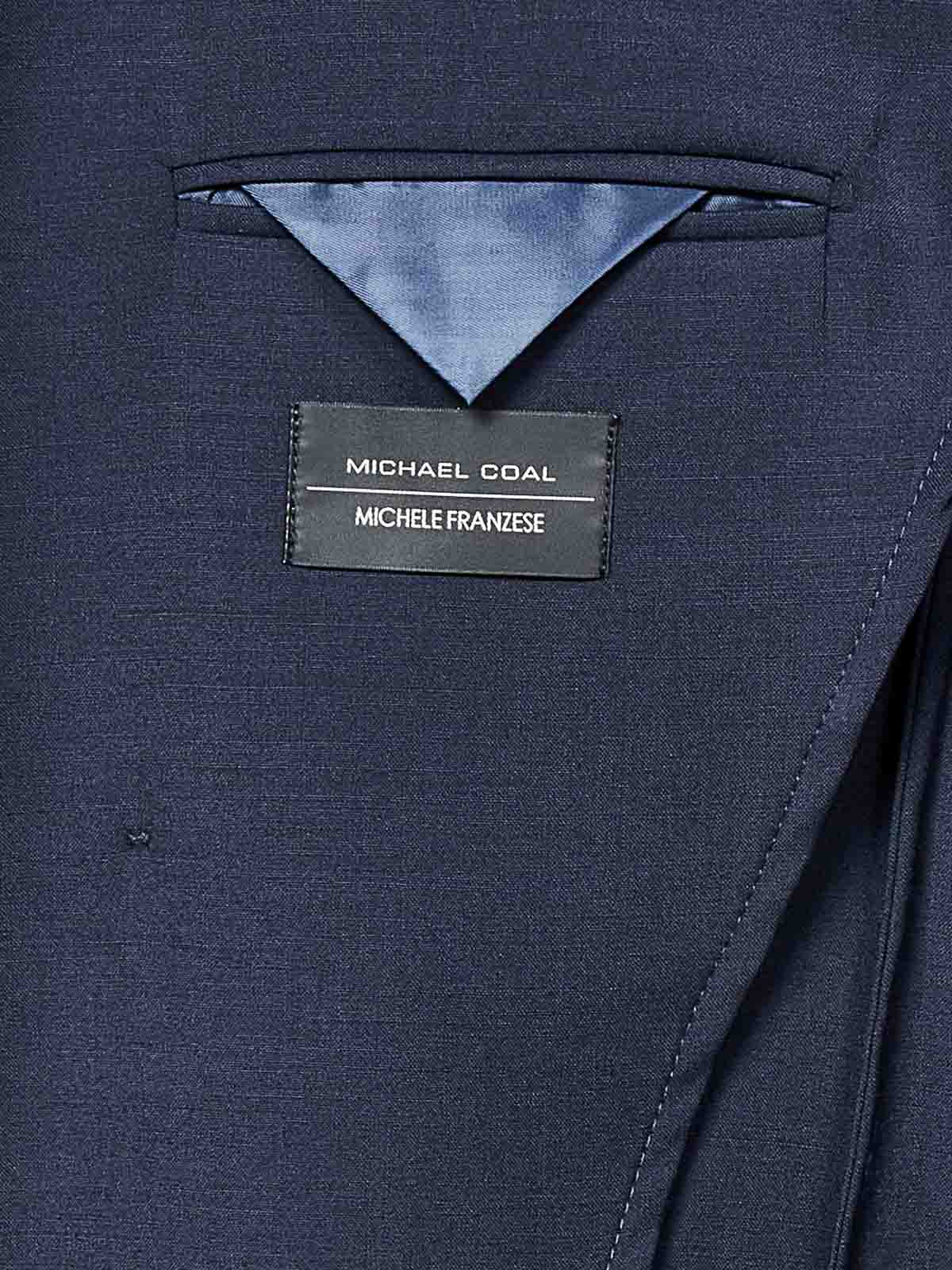 Michael Coal Navy Blue Wool Blend Double-breasted Blazer In Blue