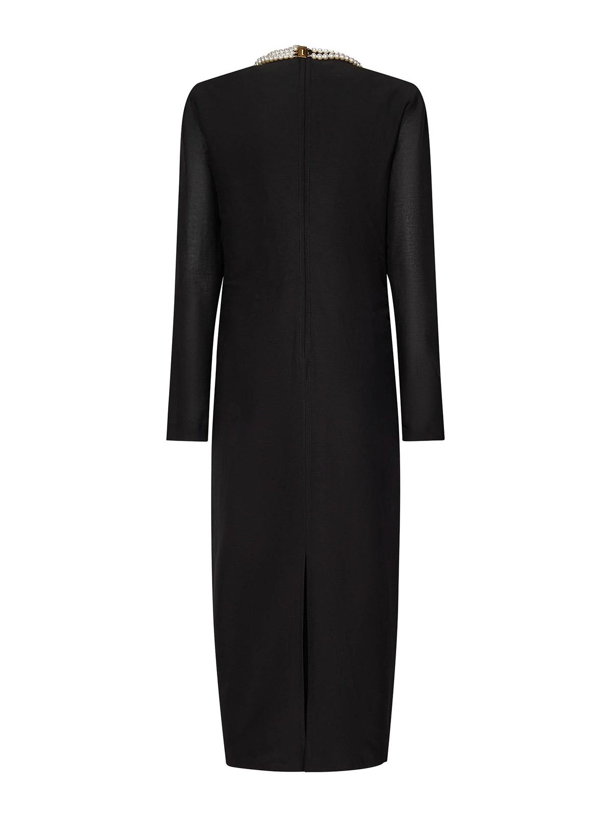 Moschino Black Midi Dress With Pearl Accents And Tailored Fit In Black