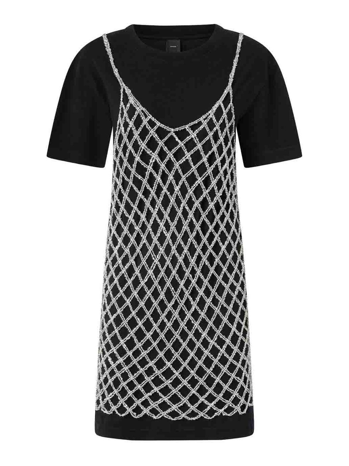 Pinko Black Cotton T-shirt Dress In Black