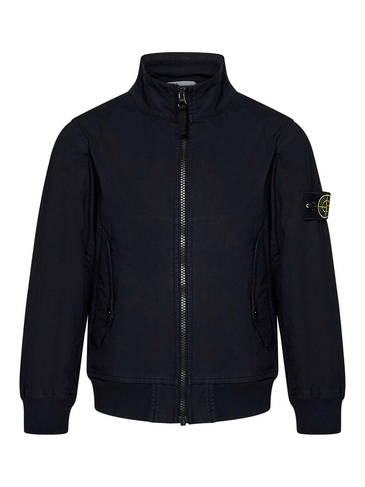 Stone Island Navy Blue Stretch Bomber Jacket For Boys In Gray