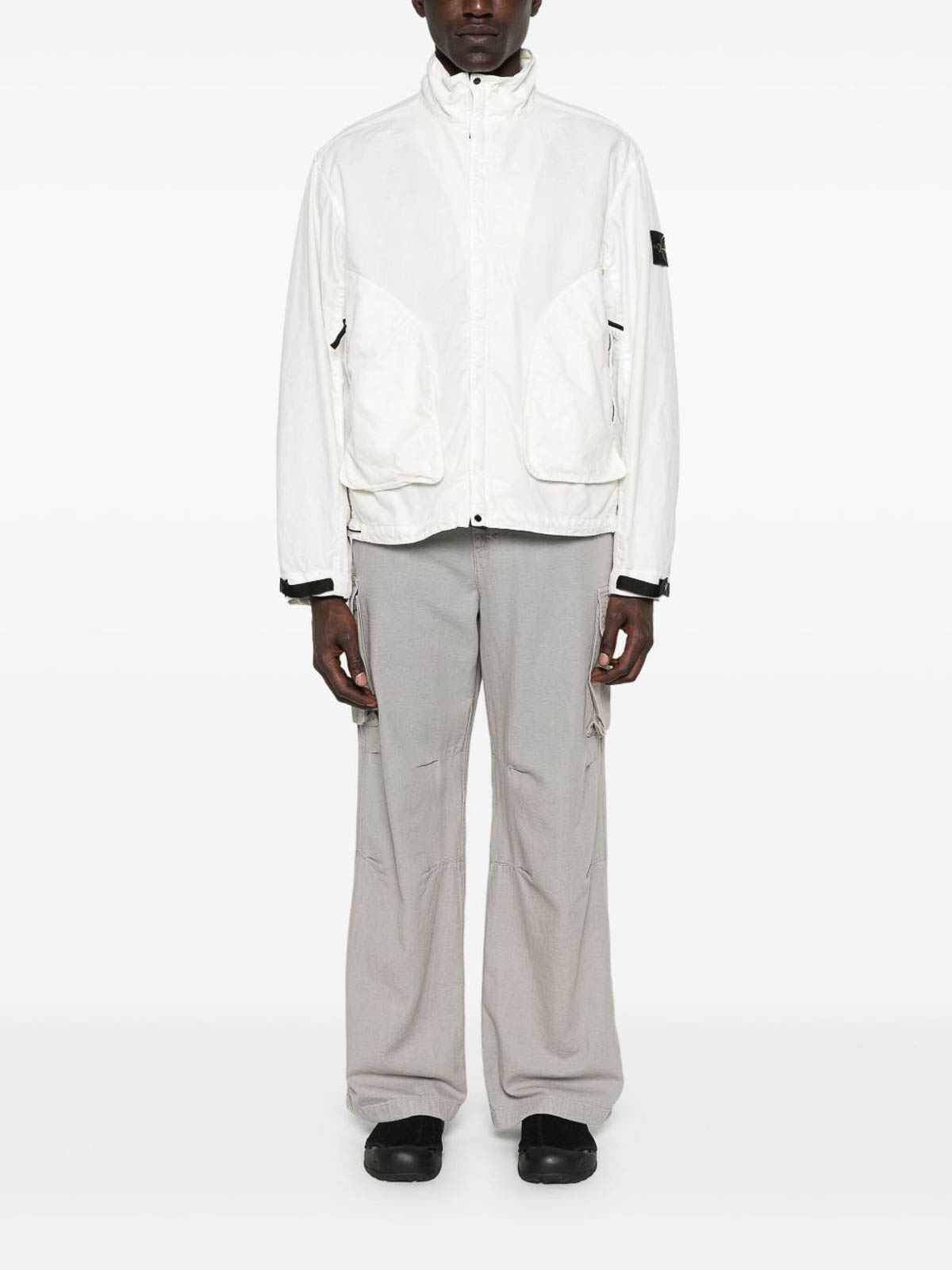 Stone Island White Nylon Windbreaker Jacket In White