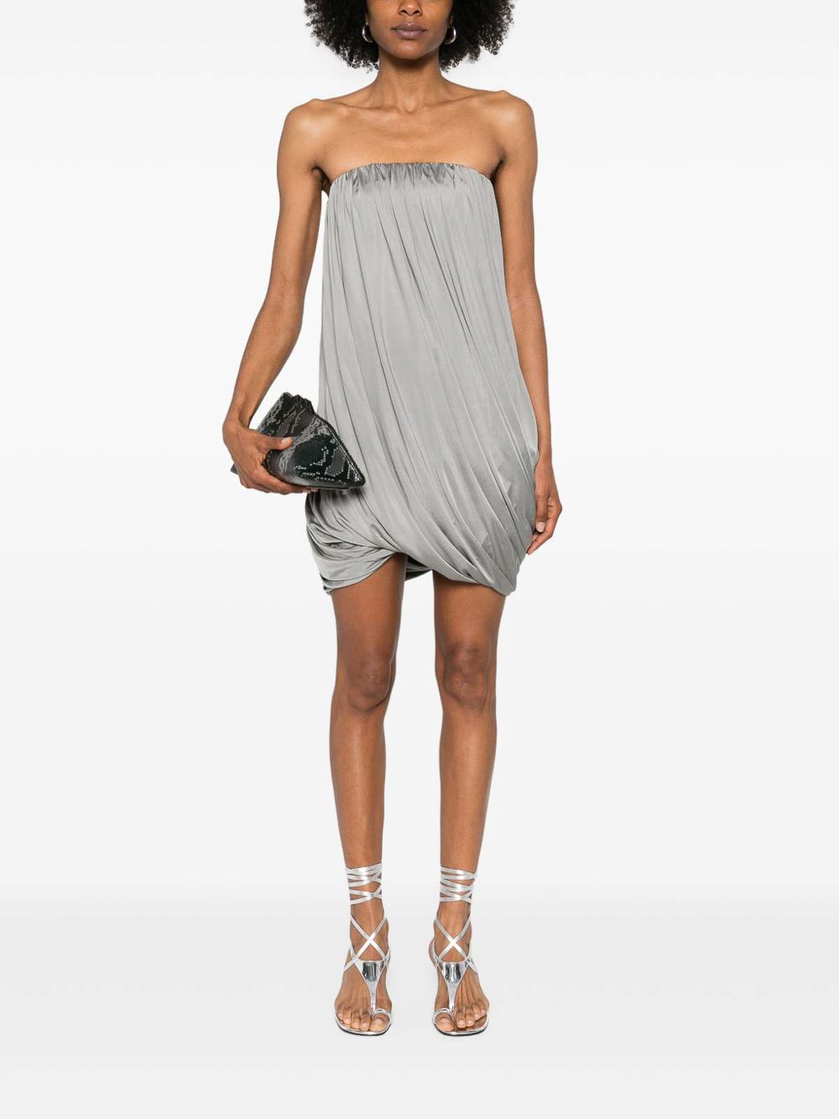 Attico Strapless Mini Dress In Grey Viscose In Gray