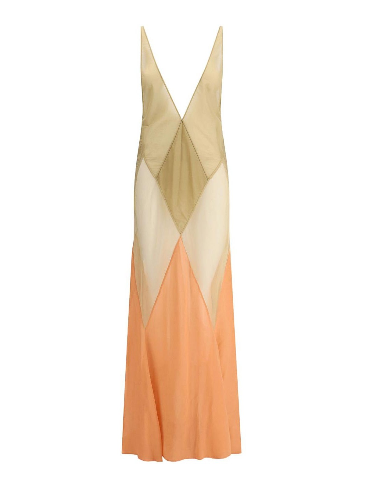Attico Long Sand-colored Tulle Dress In Multi