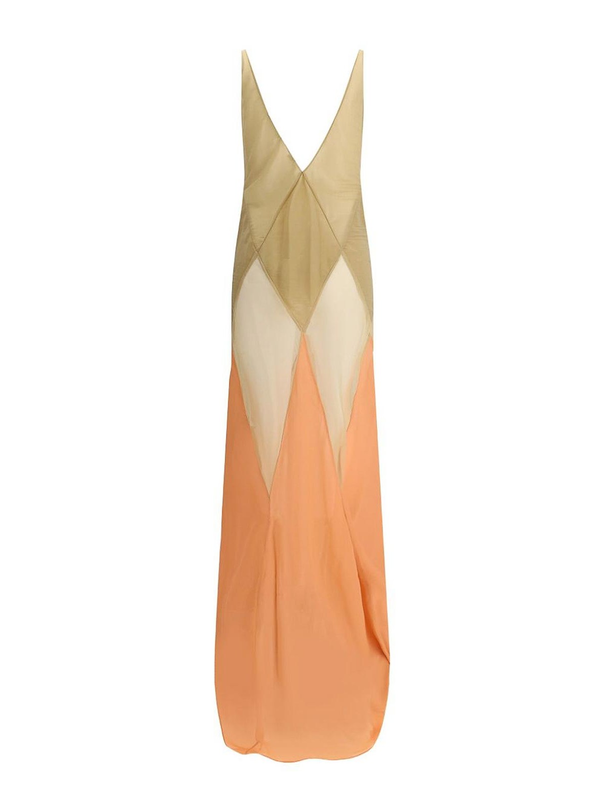 Attico Long Sand-colored Tulle Dress In Multi