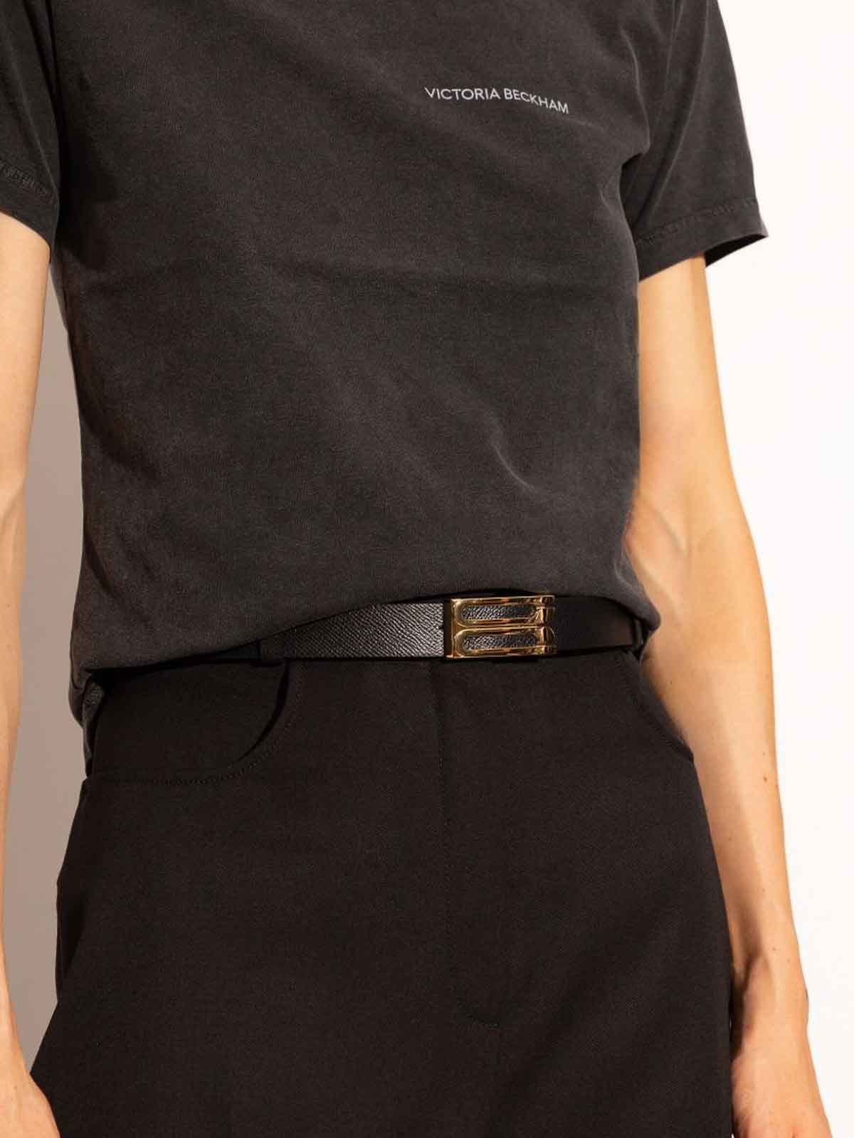 Victoria Beckham Frame Belt Black Grained Calfskin Belt In Black