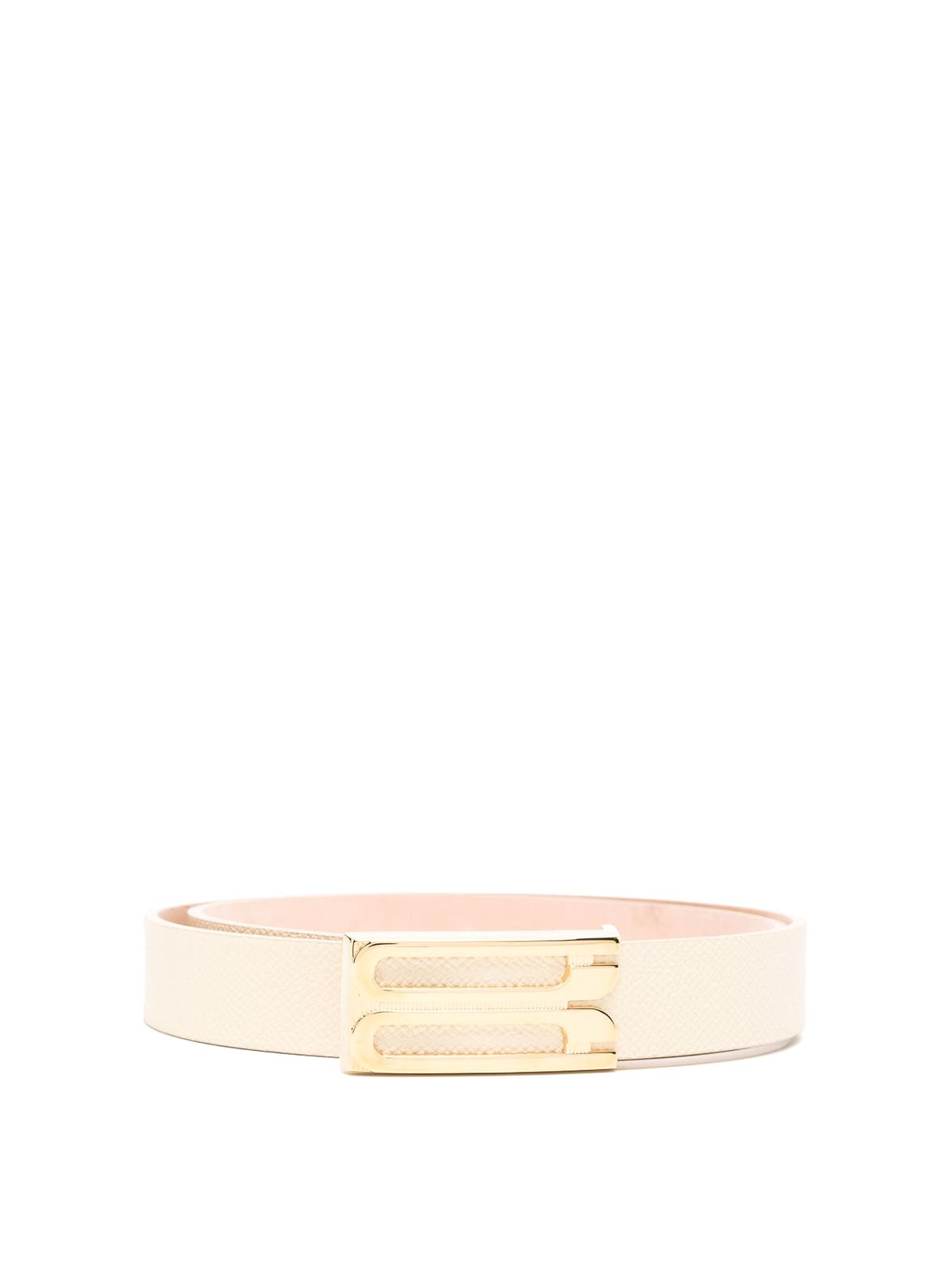 Victoria Beckham Frame Belt Ivory Grained Calfskin Belt In White