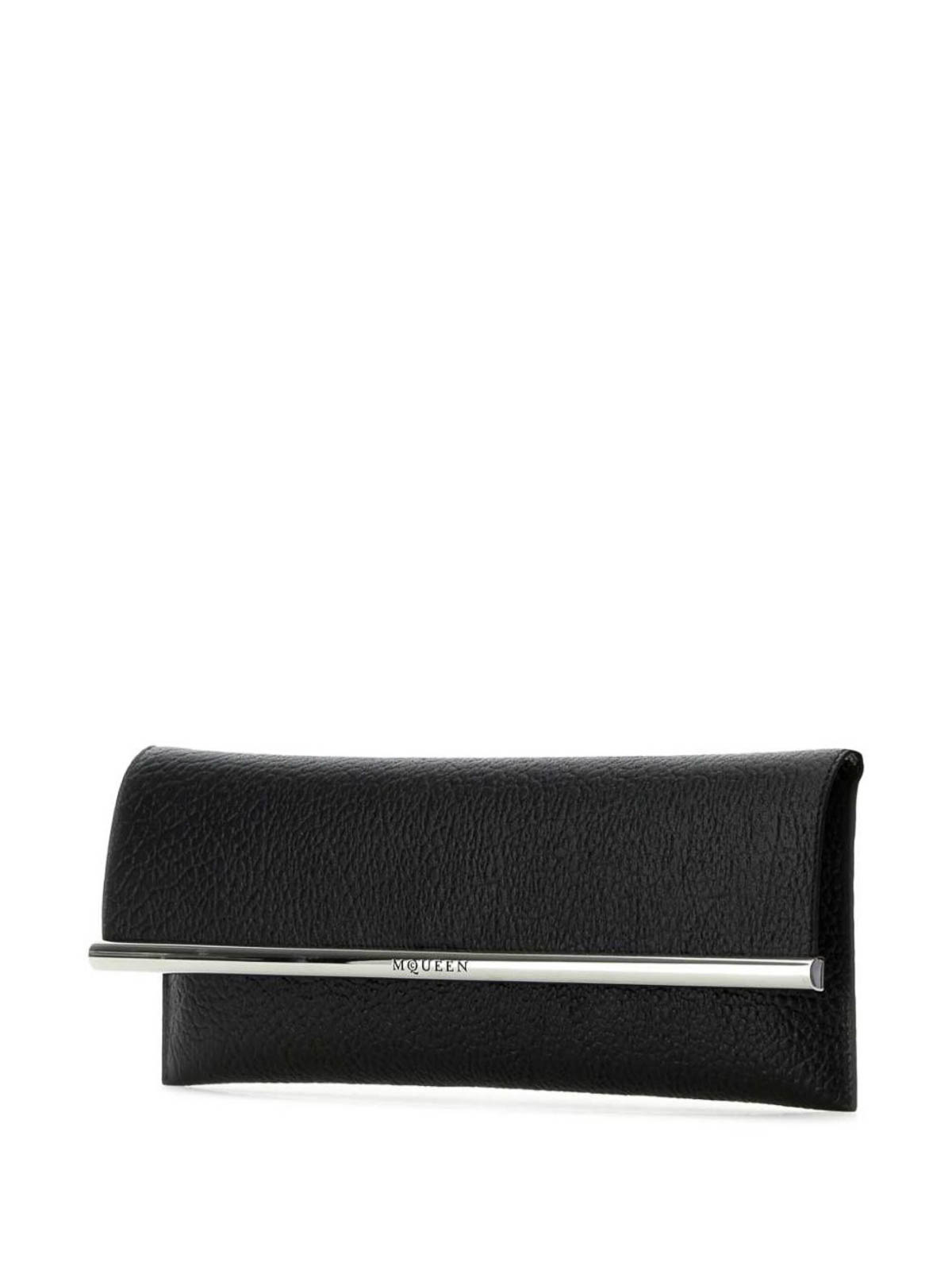 Alexander Mcqueen Cross B-long Black Lambskin Clutch In Black