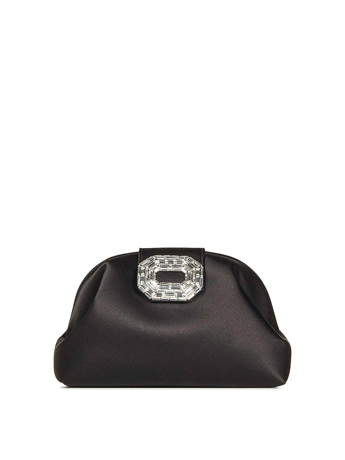 Amina Muaddi Satin Finish Shoulder Bag With Embellished Buckle In Black