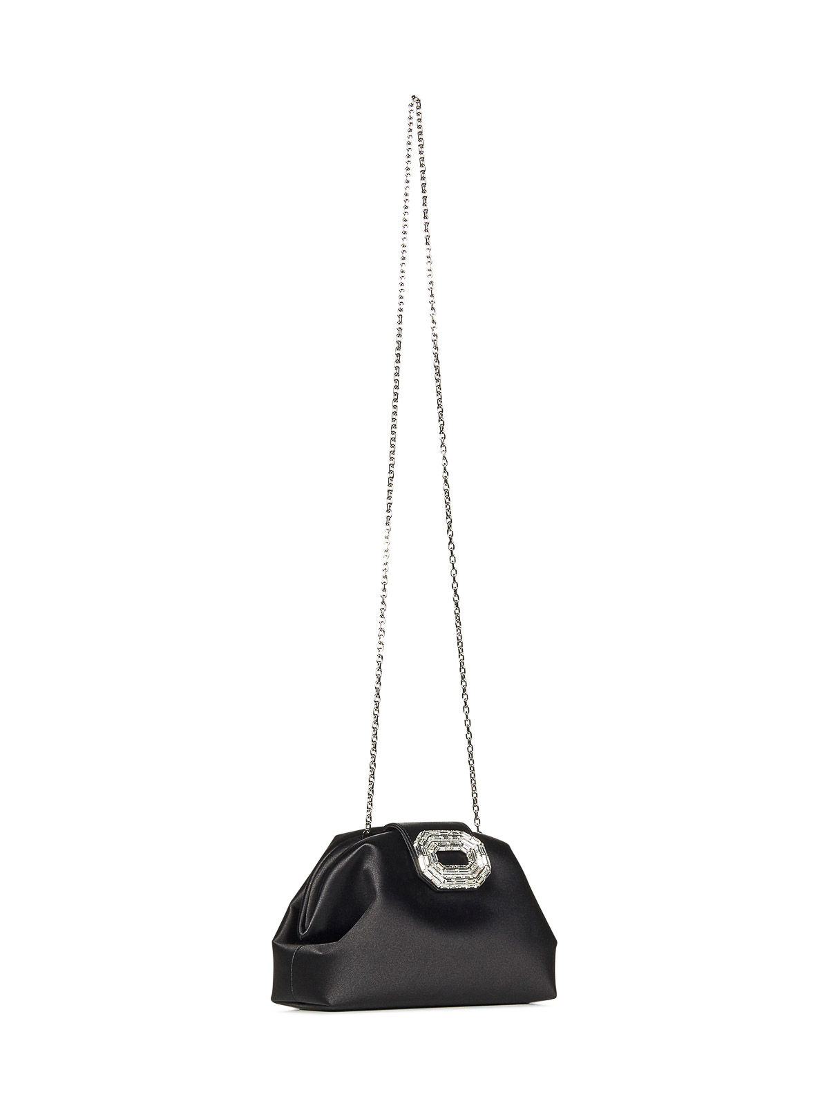 Amina Muaddi Satin Finish Shoulder Bag With Embellished Buckle In Black
