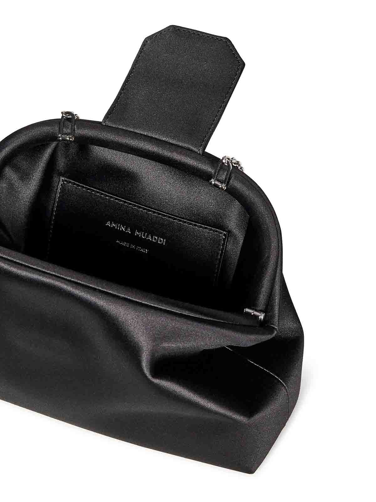 Amina Muaddi Satin Finish Shoulder Bag With Embellished Buckle In Black