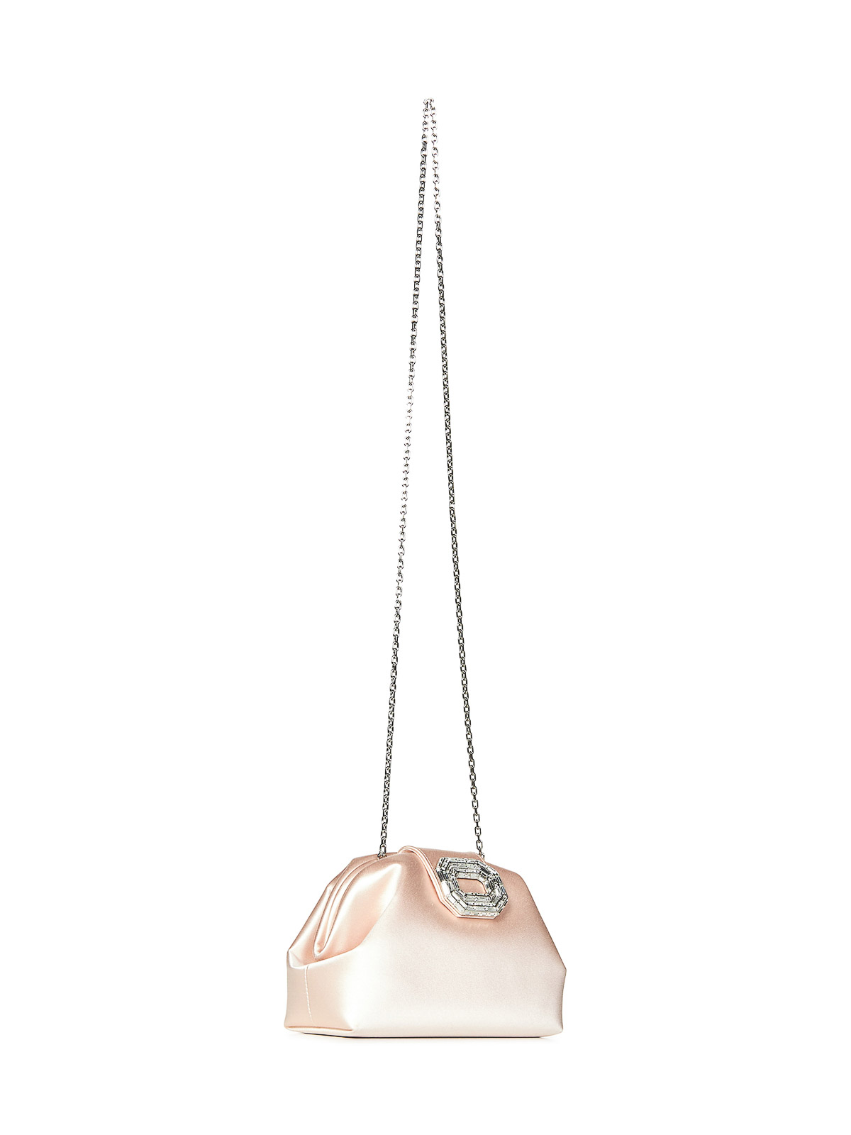 Amina Muaddi Champagne Satin Clutch With Rectangular Mirrored Accent In Nude