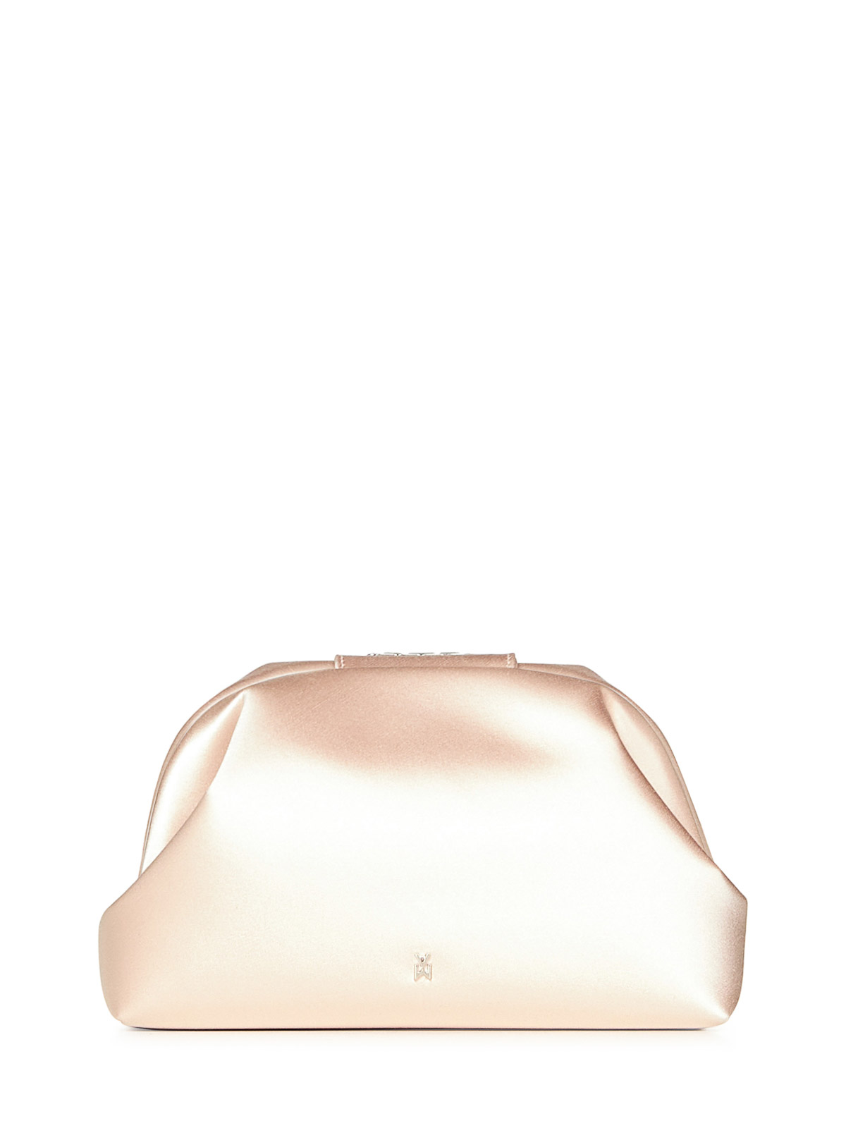 Amina Muaddi Champagne Satin Clutch With Rectangular Mirrored Accent In Nude