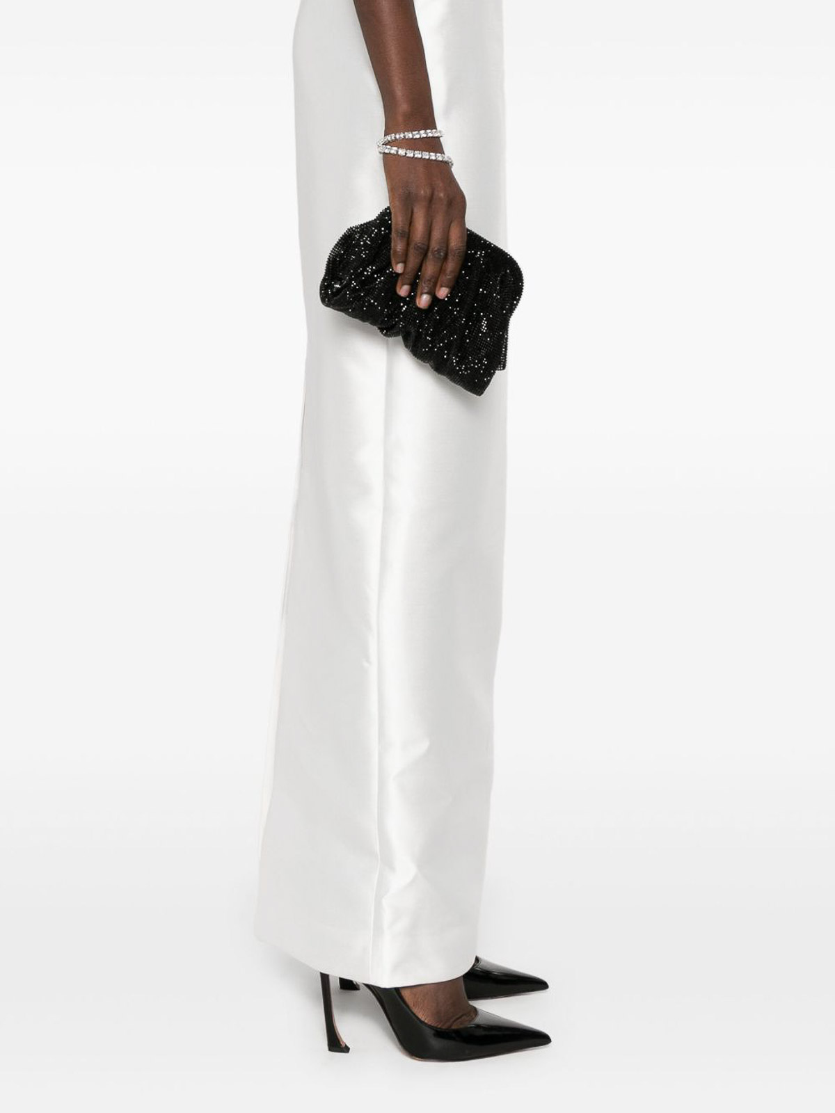 Benedetta Bruzziches Rhinestone And Satin Venus La Petite James Bond Pochette In Black