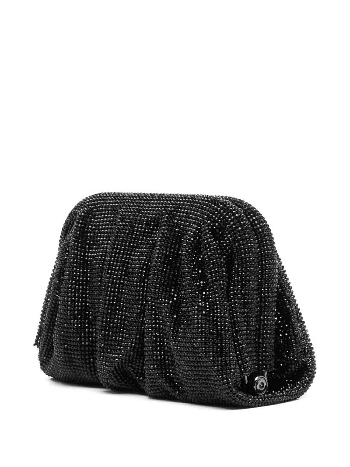 Benedetta Bruzziches Rhinestone And Satin Venus La Petite James Bond Pochette In Black