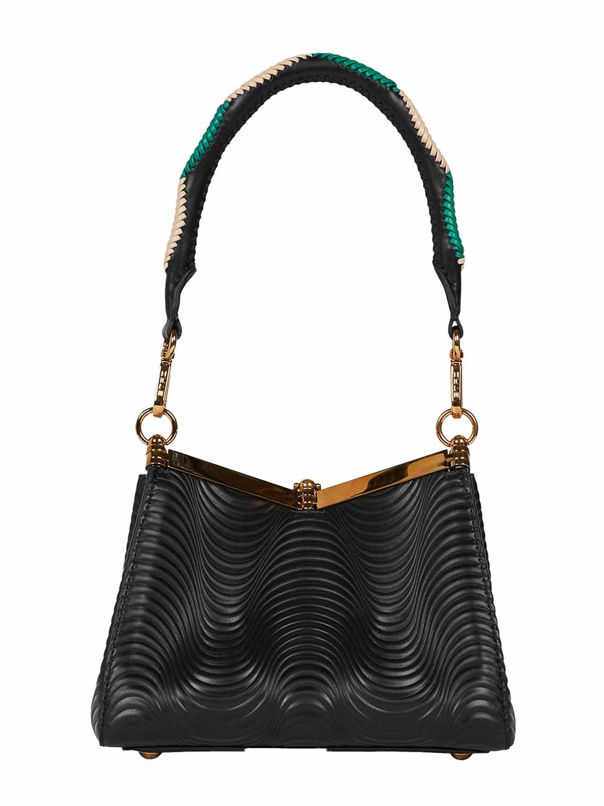 Etro Wavy Calf Leather Shoulder Bag In Black