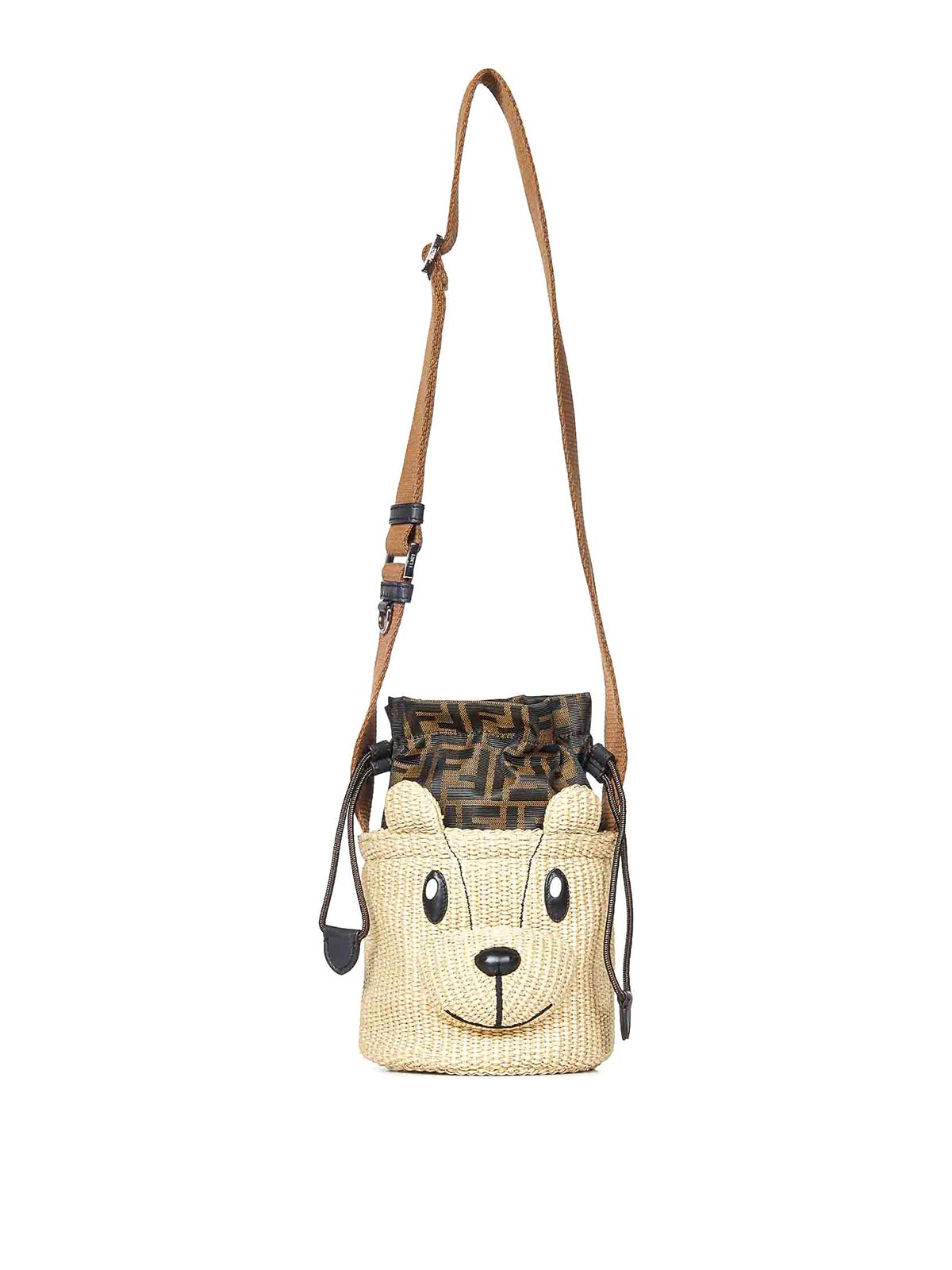 Fendi Jr Unisex Beige Raia Teddy Bear Bucket Bag In Sand