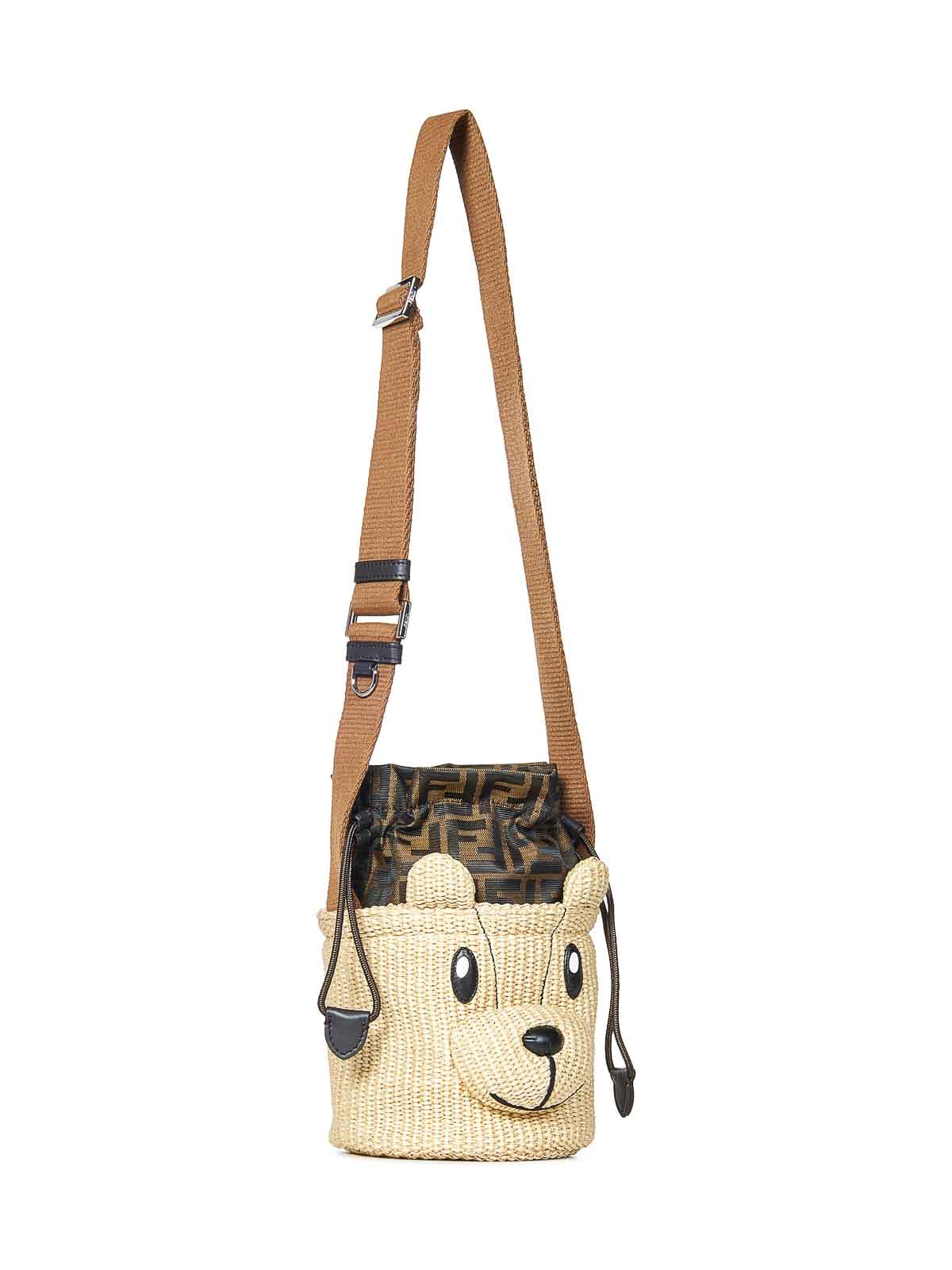 Fendi Jr Unisex Beige Raia Teddy Bear Bucket Bag In Sand
