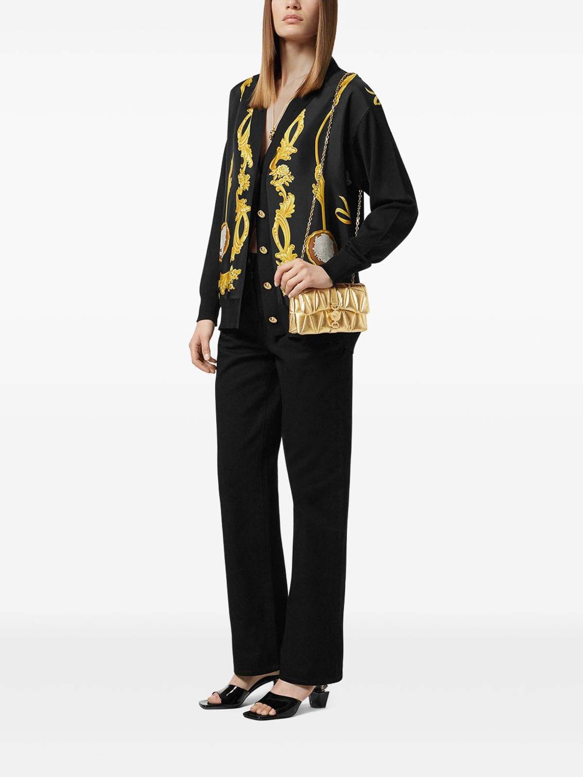Versace Kleio Mini Gold Laminated Quilted Bag In Gold
