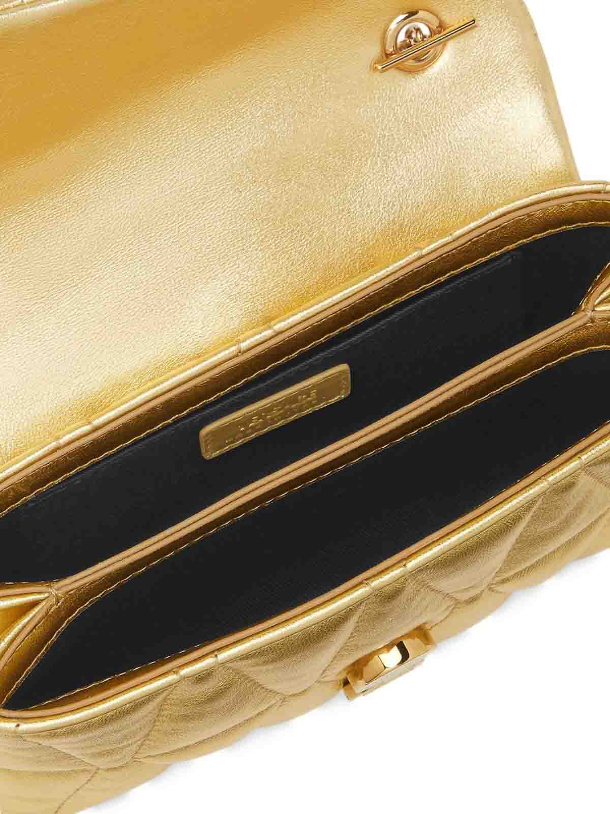 Versace Kleio Mini Gold Laminated Quilted Bag In Gold