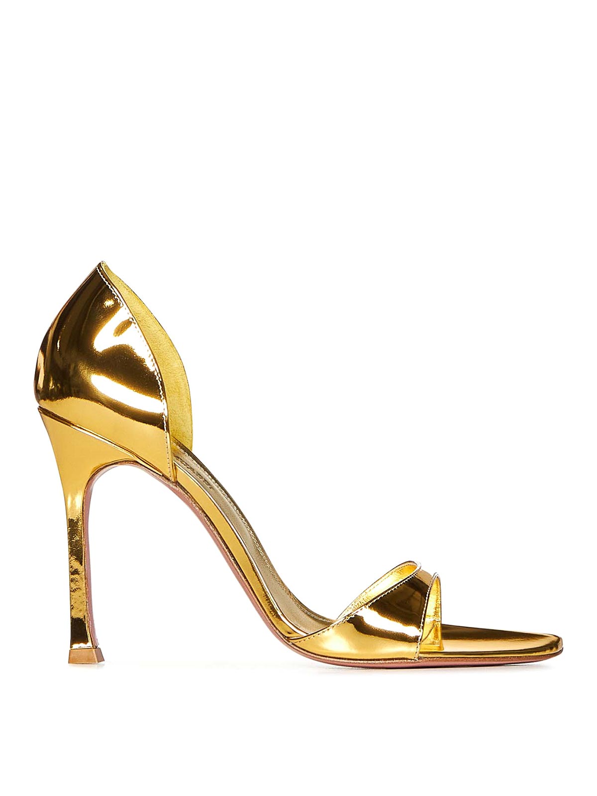Amina Muaddi Agnese Sandals In Mirrored Gold Leather In Sand