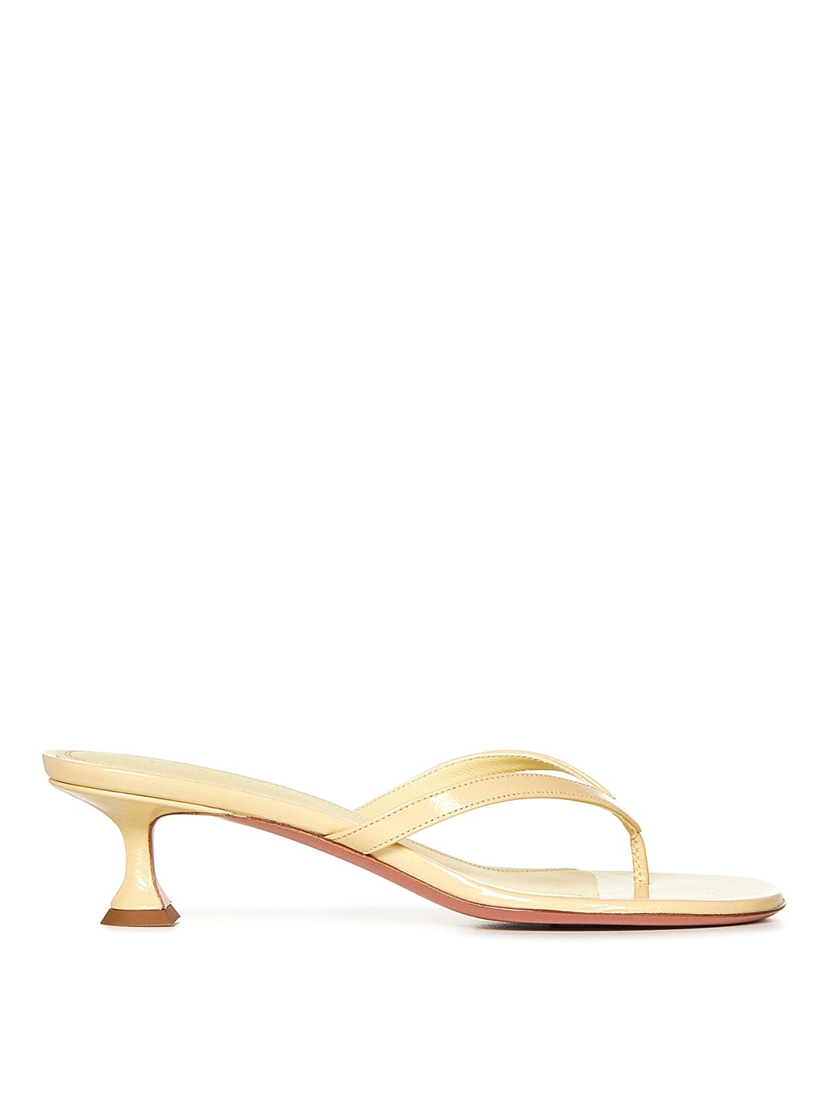 Amina Muaddi Juliette Sand Color Patent Thongs Sandals In Brown