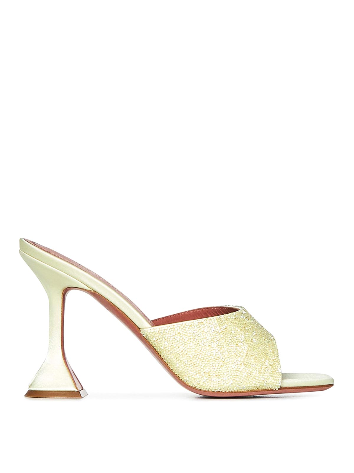 Amina Muaddi Yellow Satin Sandals With Hourglass Heel In Multi