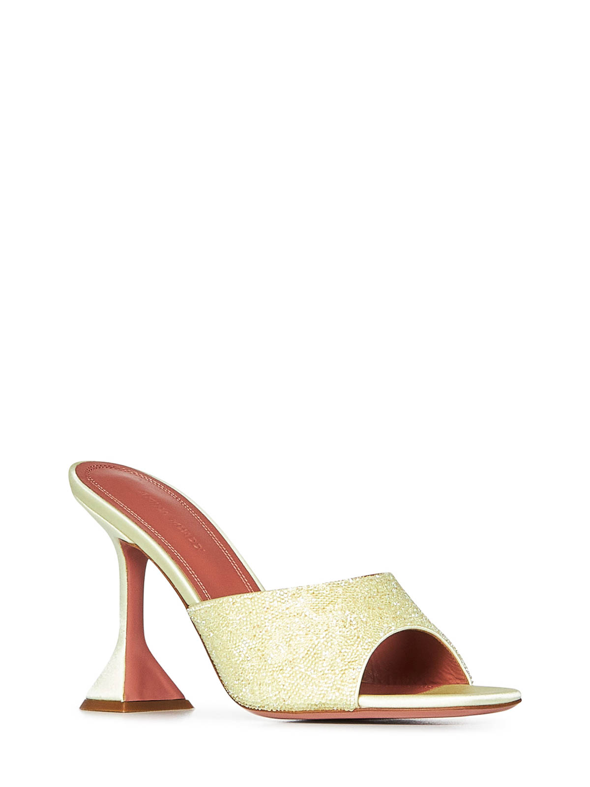 Amina Muaddi Yellow Satin Sandals With Hourglass Heel In Multi