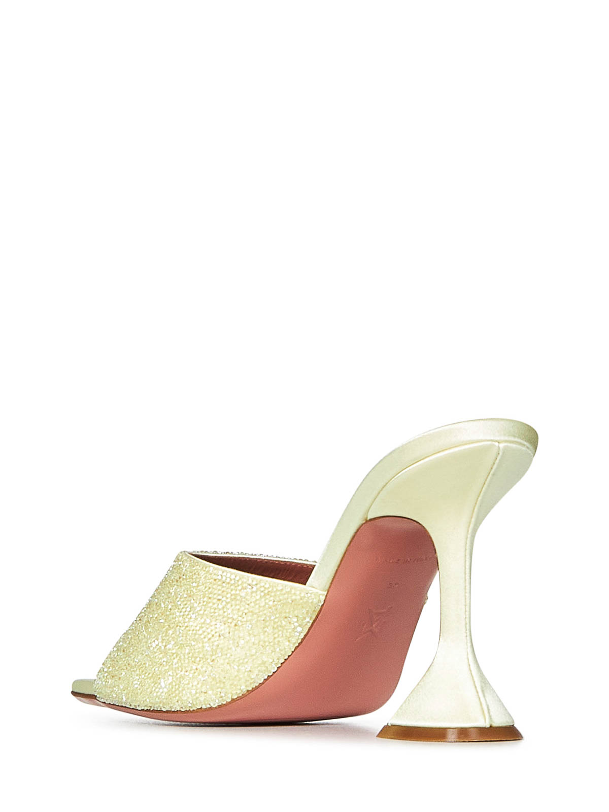 Amina Muaddi Yellow Satin Sandals With Hourglass Heel In Multi