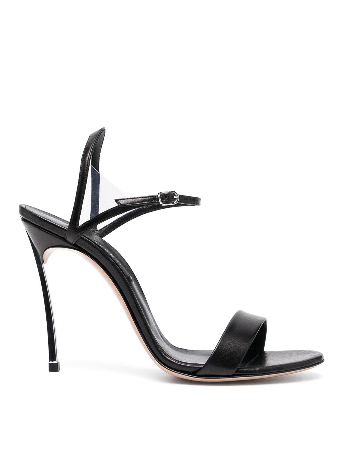 Casadei Black Leather Sandals With Steel Blade Heel In Black