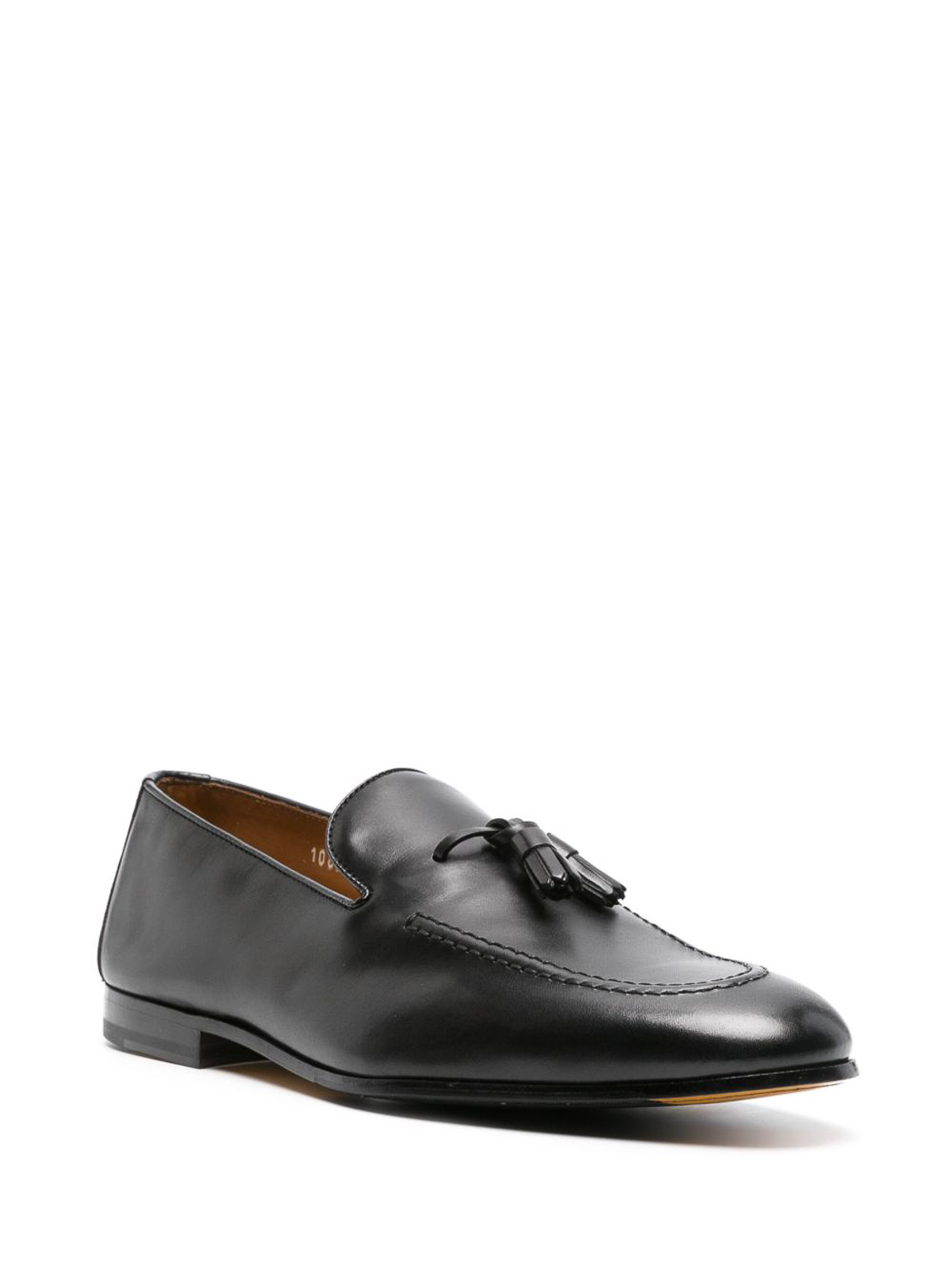 Doucal's Black Leather Flat Shoes With Decorative Tassel In Black