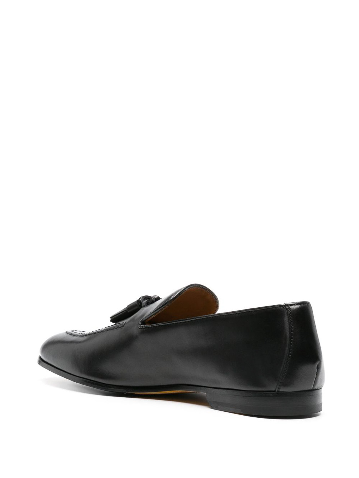 Doucal's Black Leather Flat Shoes With Decorative Tassel In Black