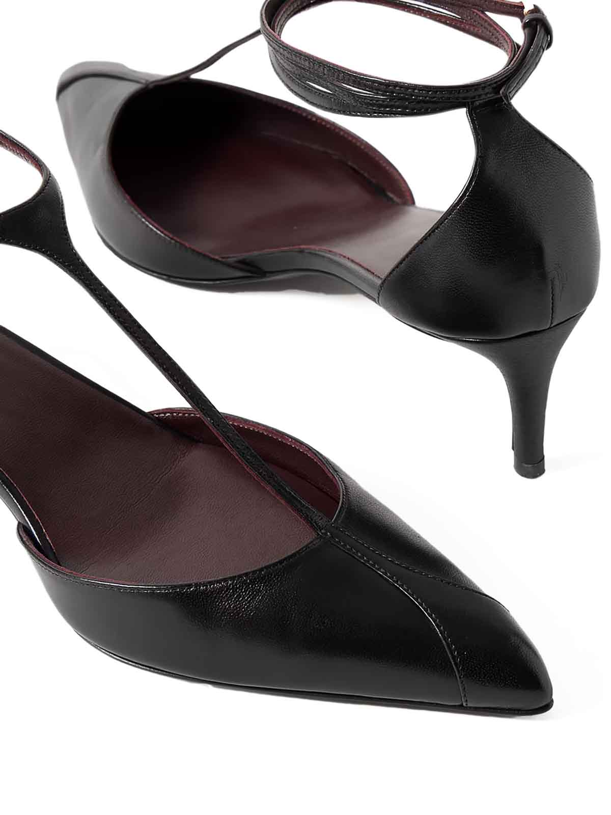 Khaite Pointed Toe Black Ankle Strap Sandals In Black
