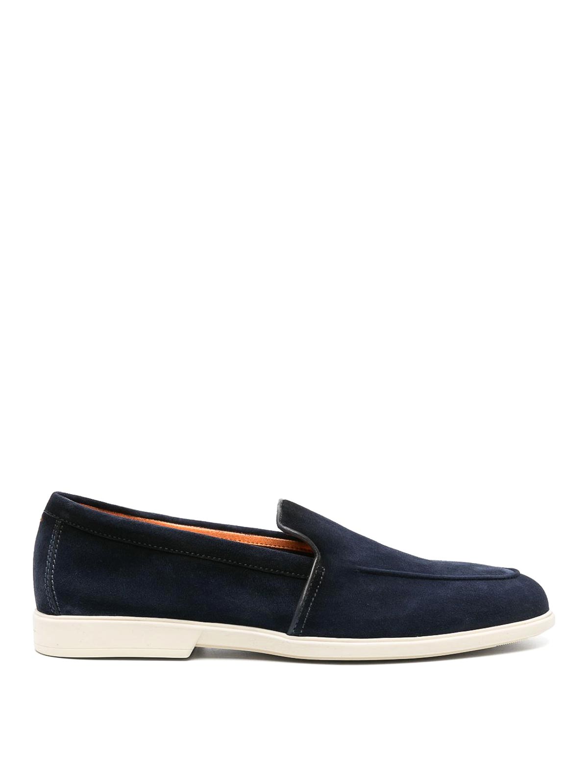 Santoni Navy Blue Suede Loafers In Blue