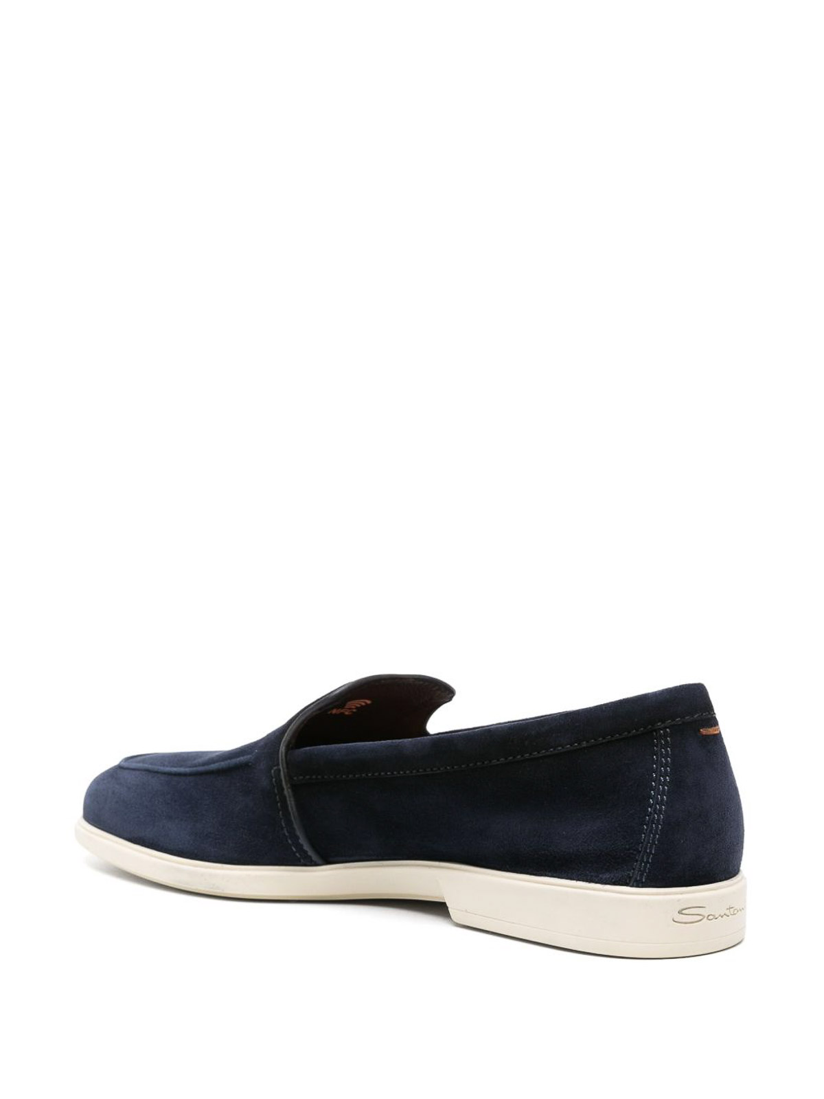 Santoni Navy Blue Suede Loafers In Blue