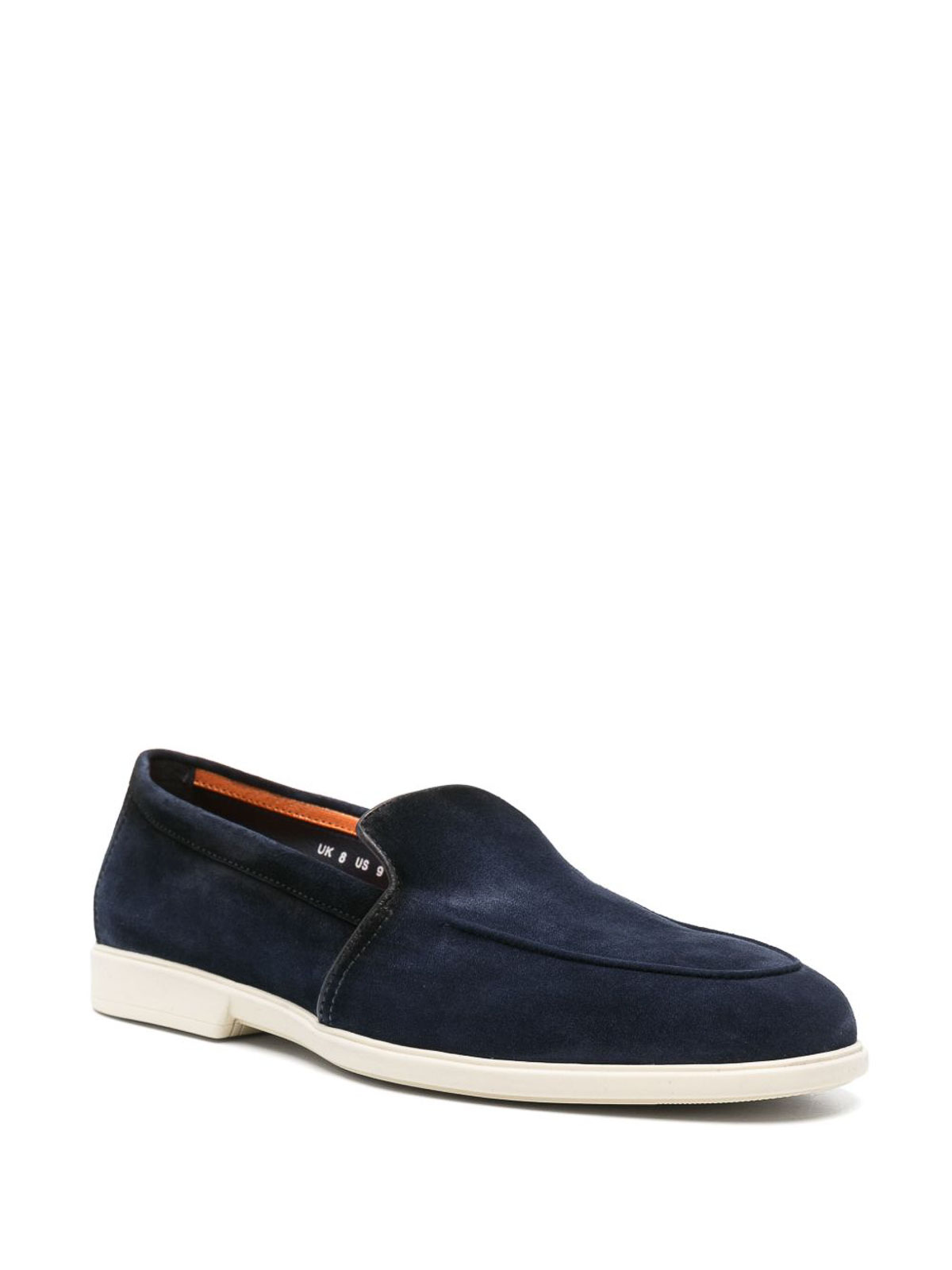 Santoni Navy Blue Suede Loafers In Blue