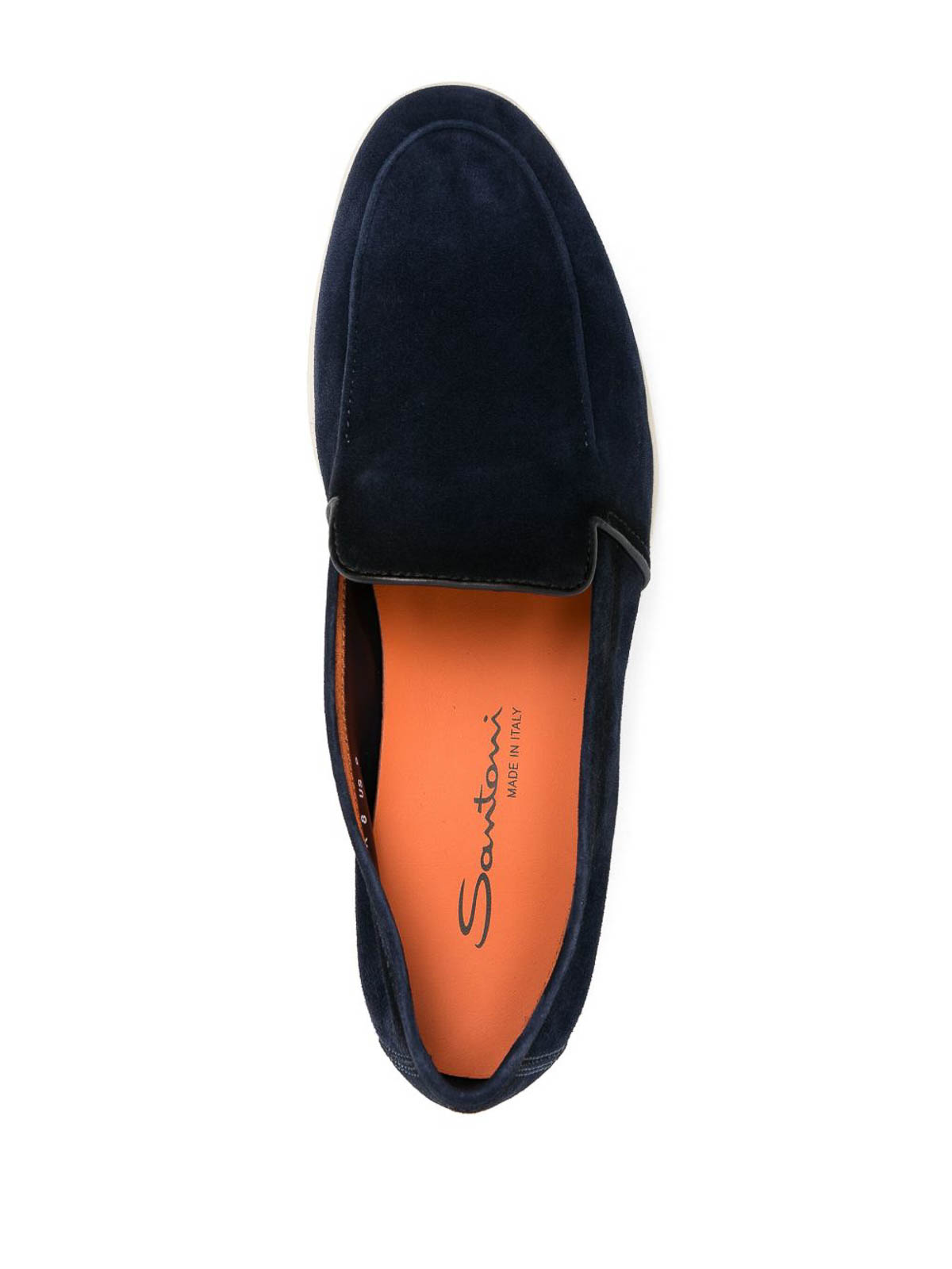 Santoni Navy Blue Suede Loafers In Blue